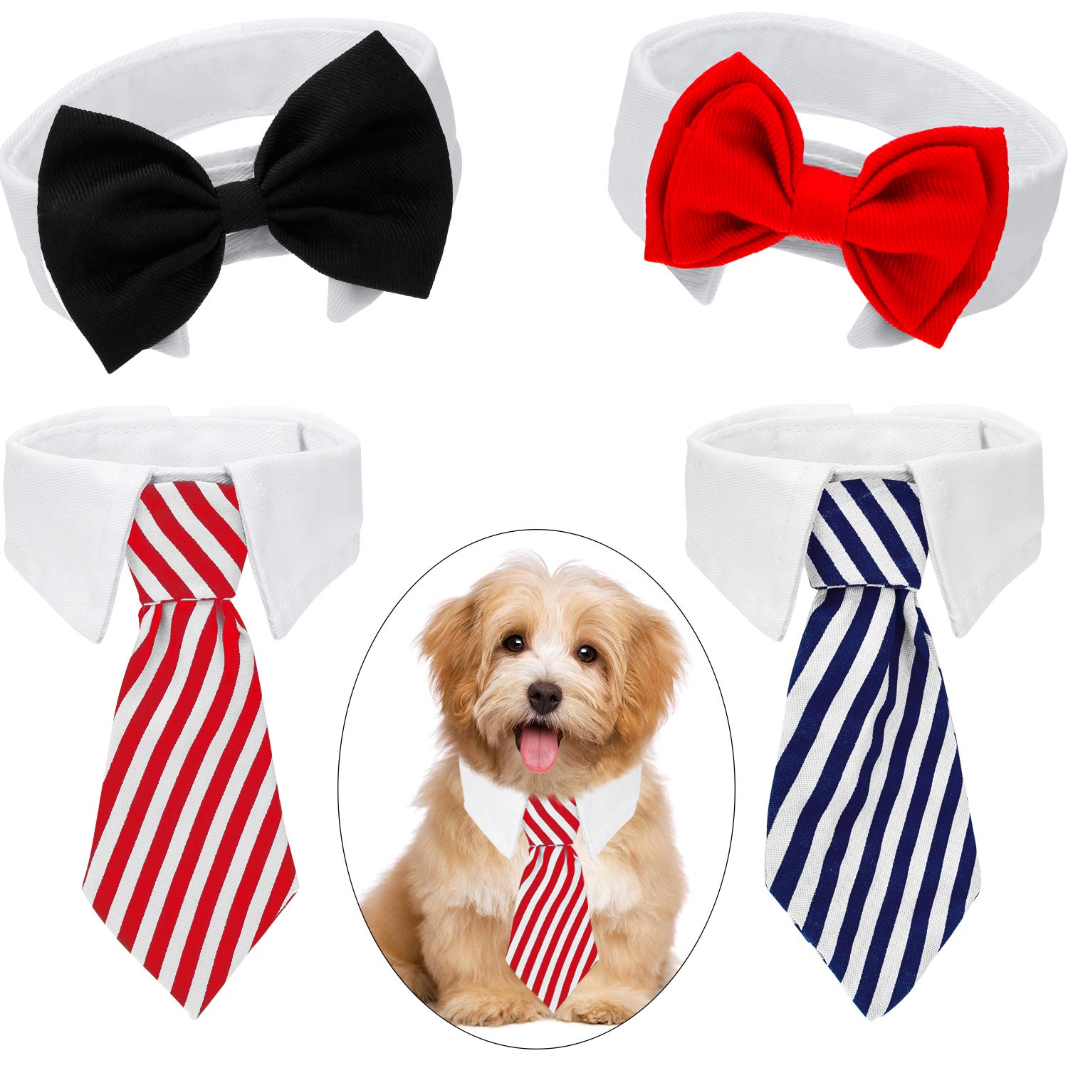 4 Pieces Pet Bow Tie Adjustable Pet Neck Tie Costume Formal Dog Collar For Small Dogs And Cats Puppy Grooming Ties Party Accessories (S, Black, Red, Red White, Black White)
