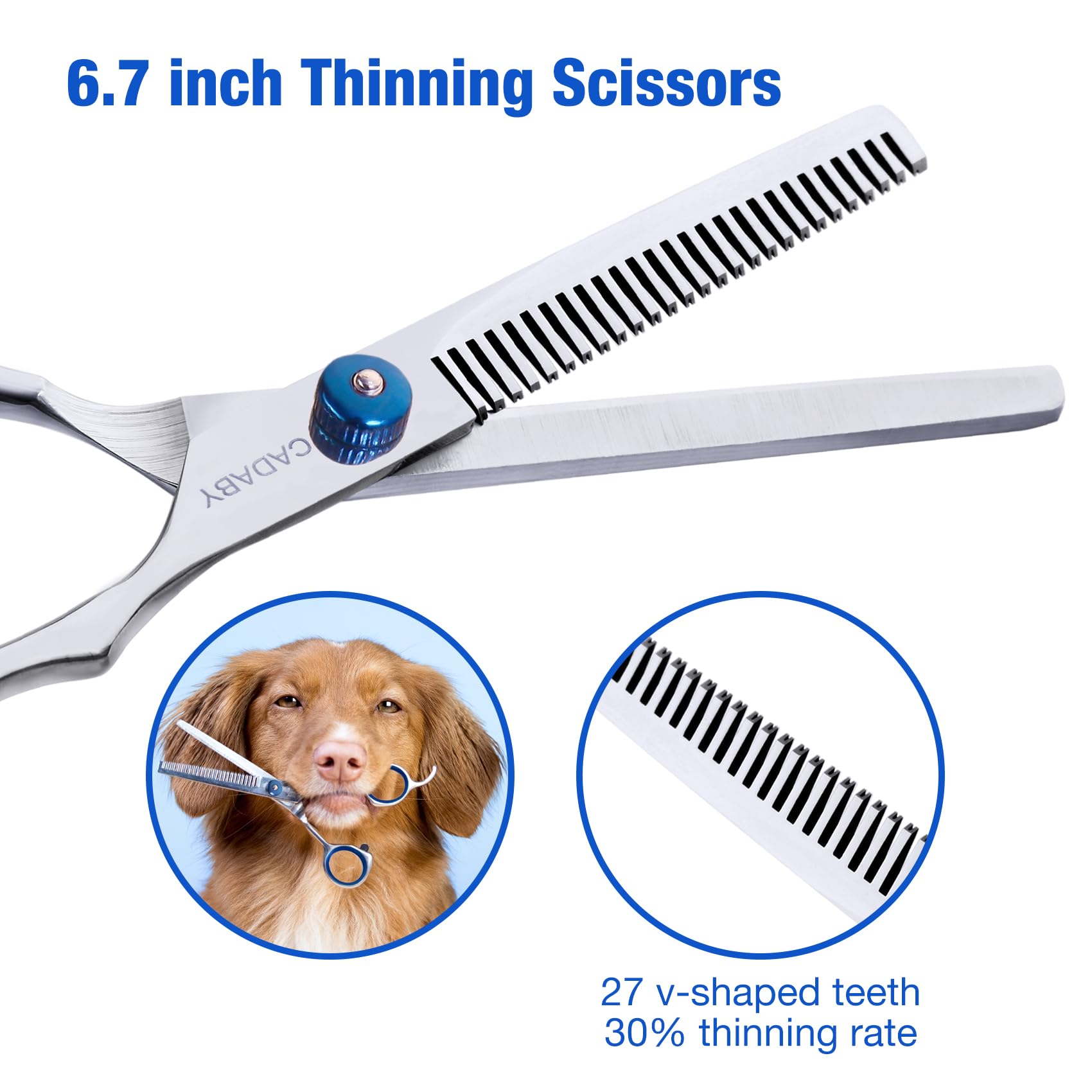 Cadaby Dog Grooming Scissors With Safety Round Tips,5 In 1 Dog Grooming Scissors Kit, 4Cr Stainless Steel Professional Pet Groom