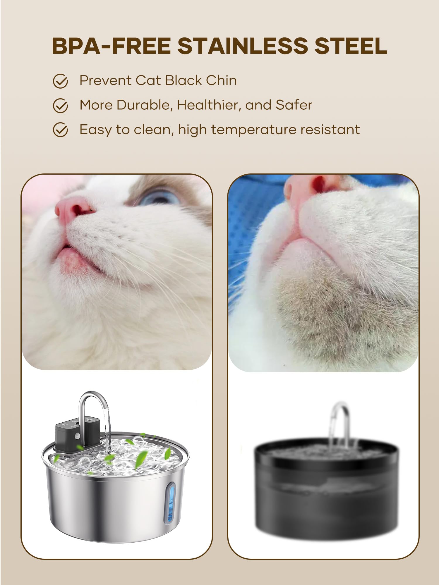 Wireless Cat Water Fountain - 108oz/3.2L Automatic Cat Water Fountain Cordless, Stainless Steel Battery Operated Pet Fountain Re
