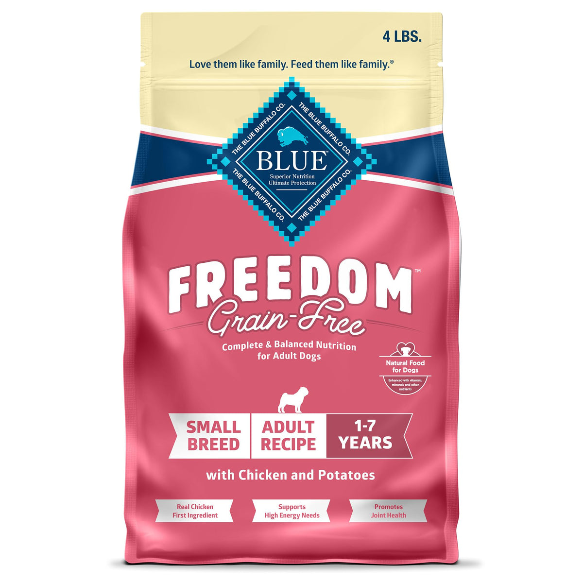 Blue Buffalo Freedom Grain-Free Small Breed Dry Dog Food, Supports High Energy Needs, Made In The Usa With Natural Ingredients, Chicken & Potatoes, 4-Lb Bag