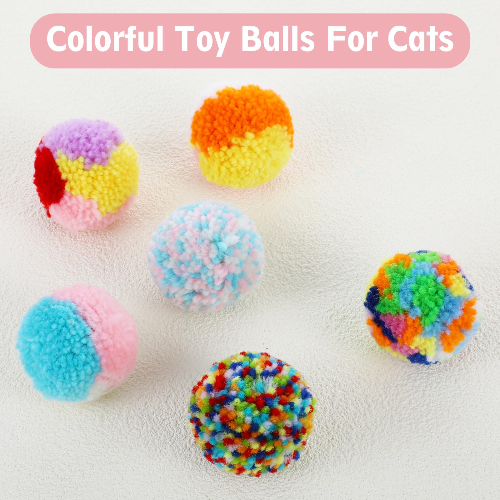 6 Pcs Soft Plush Cat Ball 2 Inch Rainbow Cat Toy Colorful Pom Pom Small Plush Kitty Soft Woolen Yarn Puffs For Indoor Cats Kitte