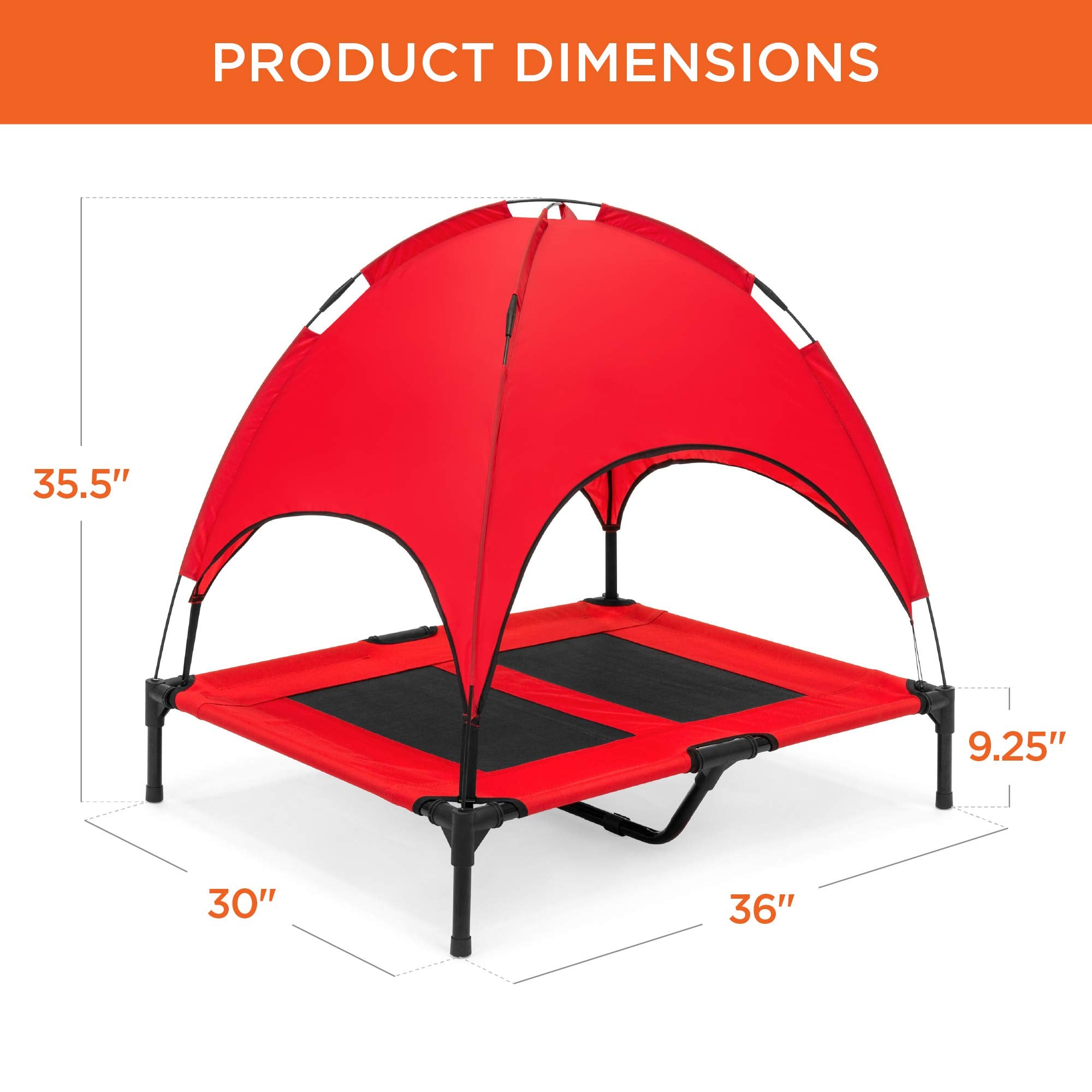 Best Choice Products 36In Elevated Cooling Dog Bed, Outdoor Raised Mesh Pet Cot W/Removable Canopy Shade Tent, Carrying Bag, Breathable Fabric - Red
