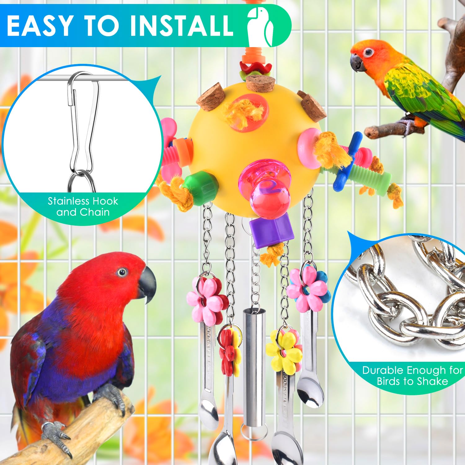 KATUMO Bird Toys Pull Spoons Colorful Acrylic Stick Toys Parrot Chew Toy for Amazon Parrot, African Grey, Conure, Caique, Quaker