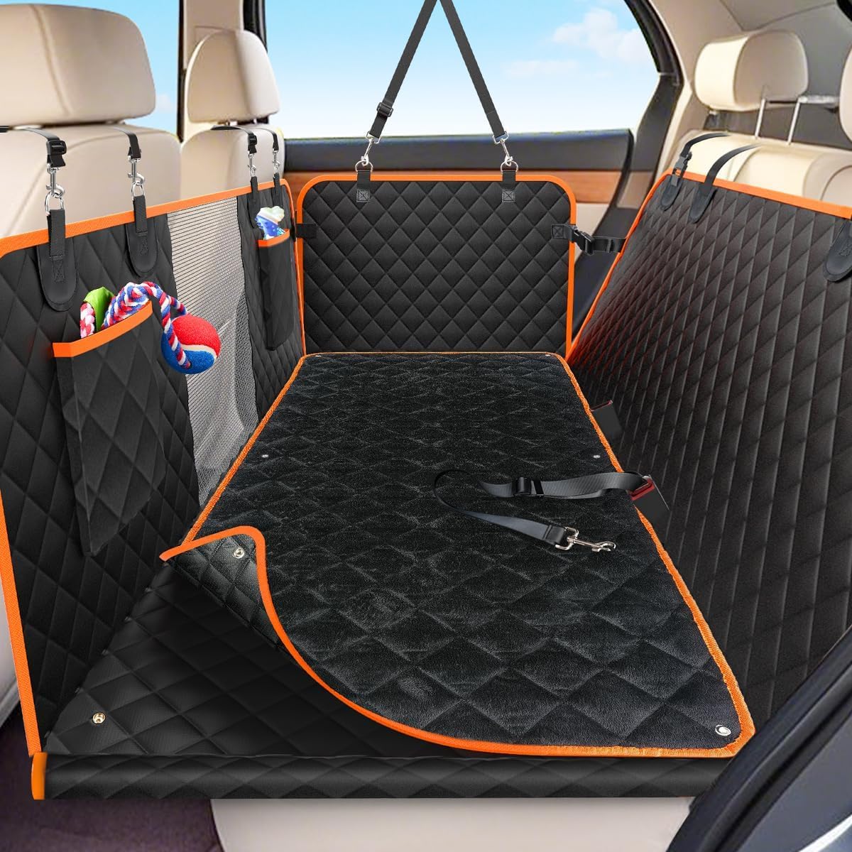 Dog Car Seat Cover For Back Seat With Hard Bottom, 2025 Upgraded Waterproof Dog Seat Extender Holds 465Lbs, Anti-Scratch Hammock