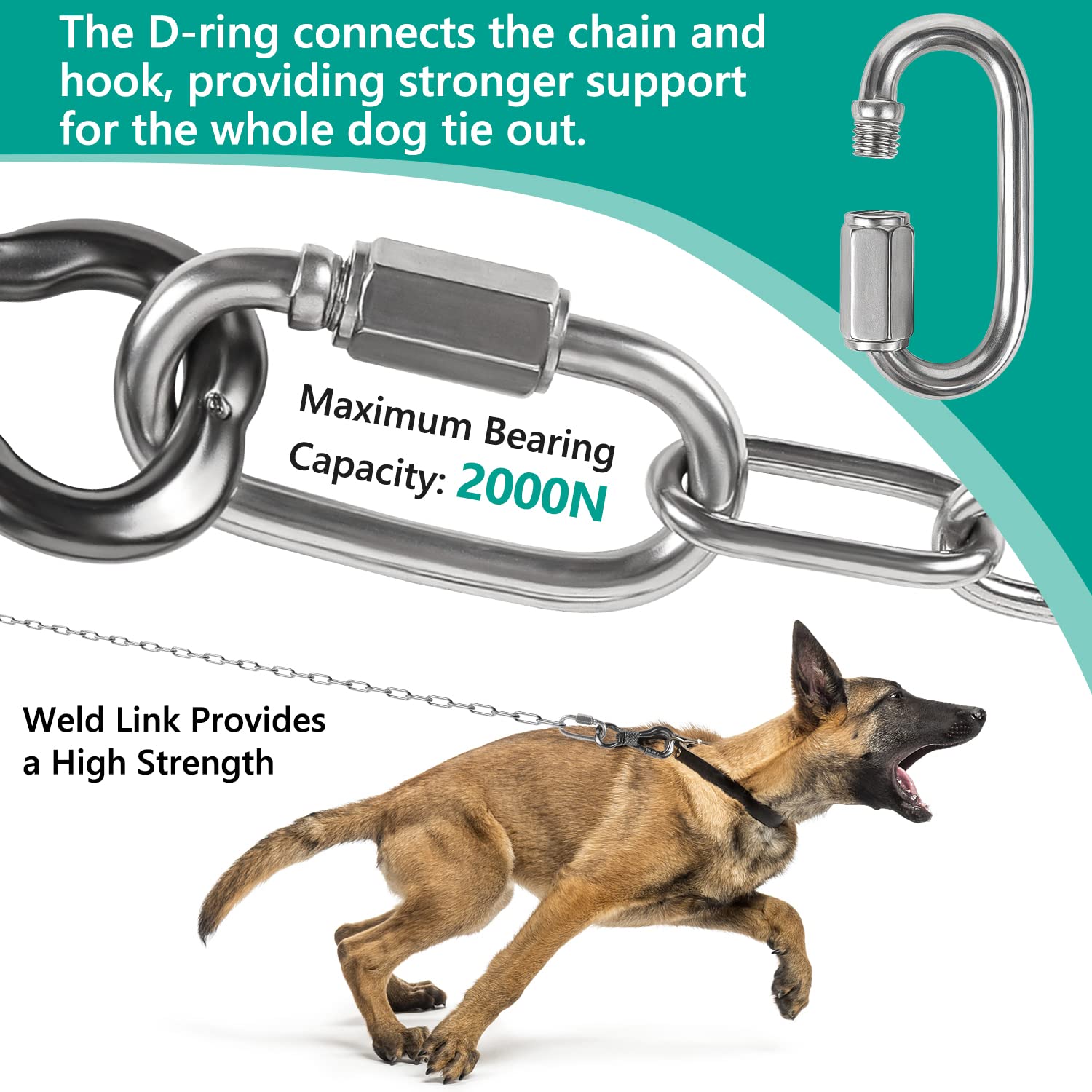 Tresbro Heavy Duty Dog Chains For Outside, 15Ft Stainless Steel Tie Out Cable With Swivel Hook For Small Medium Dogs, Metal Chew