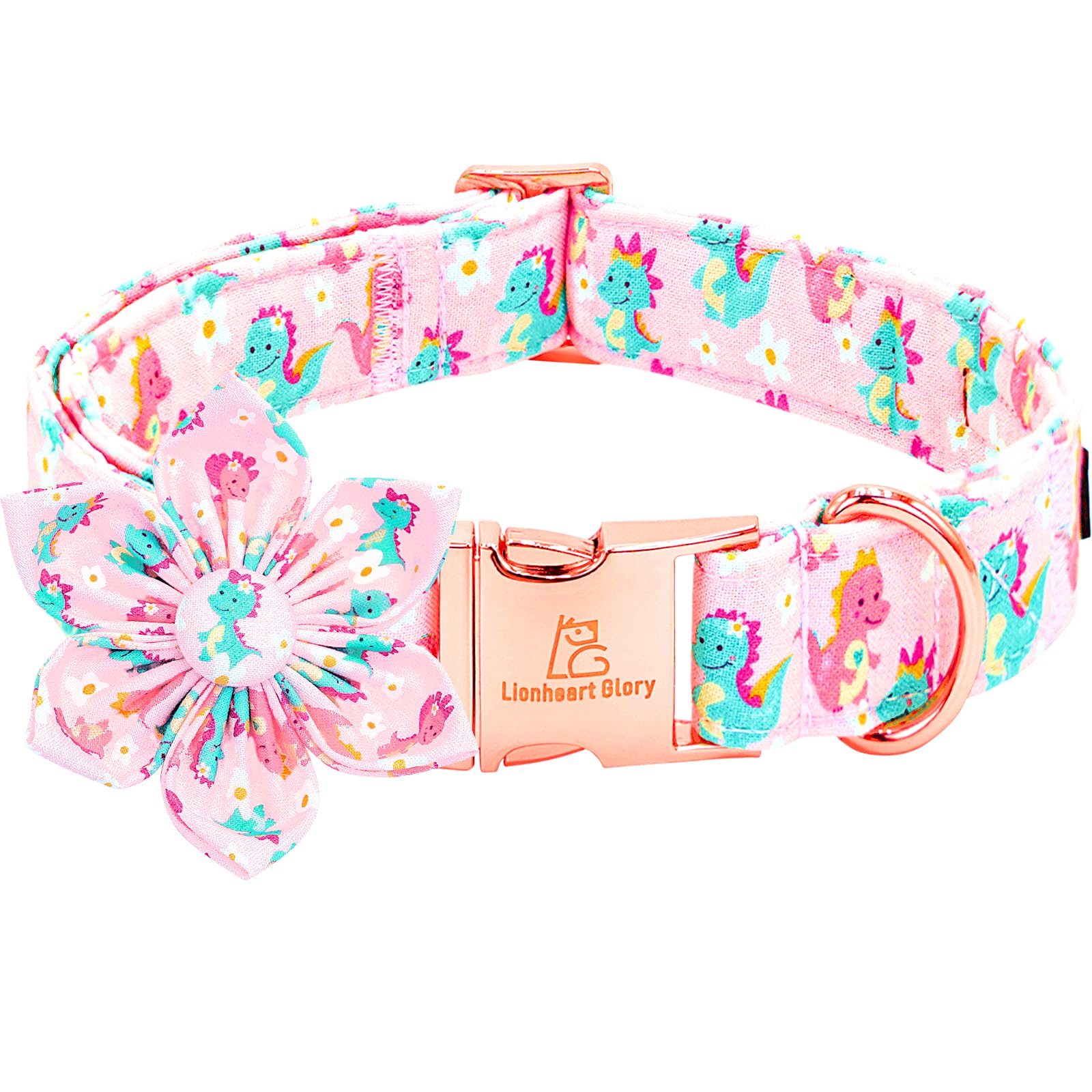 Lionheart Glory Dog Collar With Flower Dinosaurs Print Collars For Small Dogs, Spring Summer Cute Duty Adjustable Dog Flowers Co