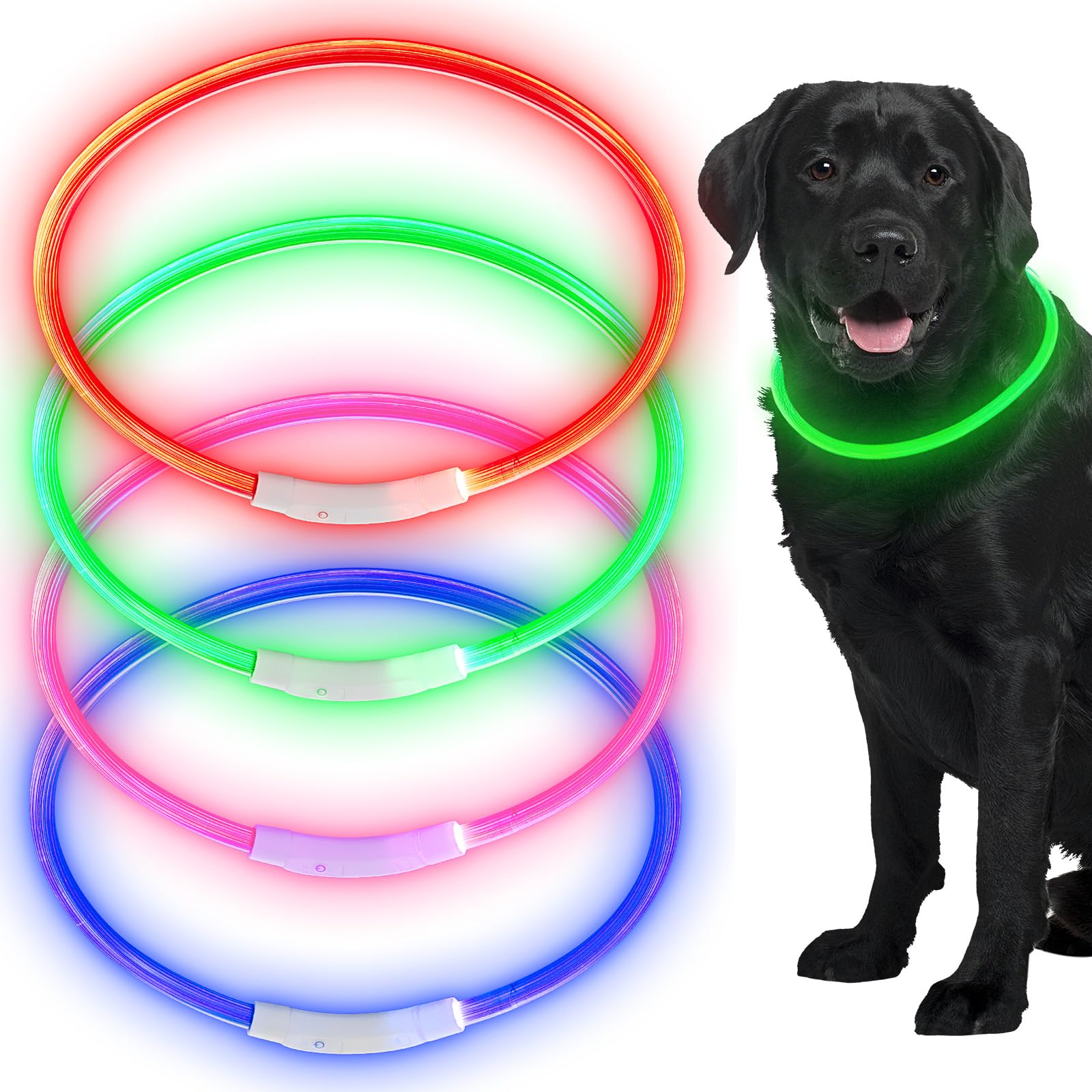 Frienda 4 Pcs Dog Collar Led Usb Rechargeable Lights Dog Necklace Collars Doggy Lights For Night Walking Adjustable Safety Lamp 