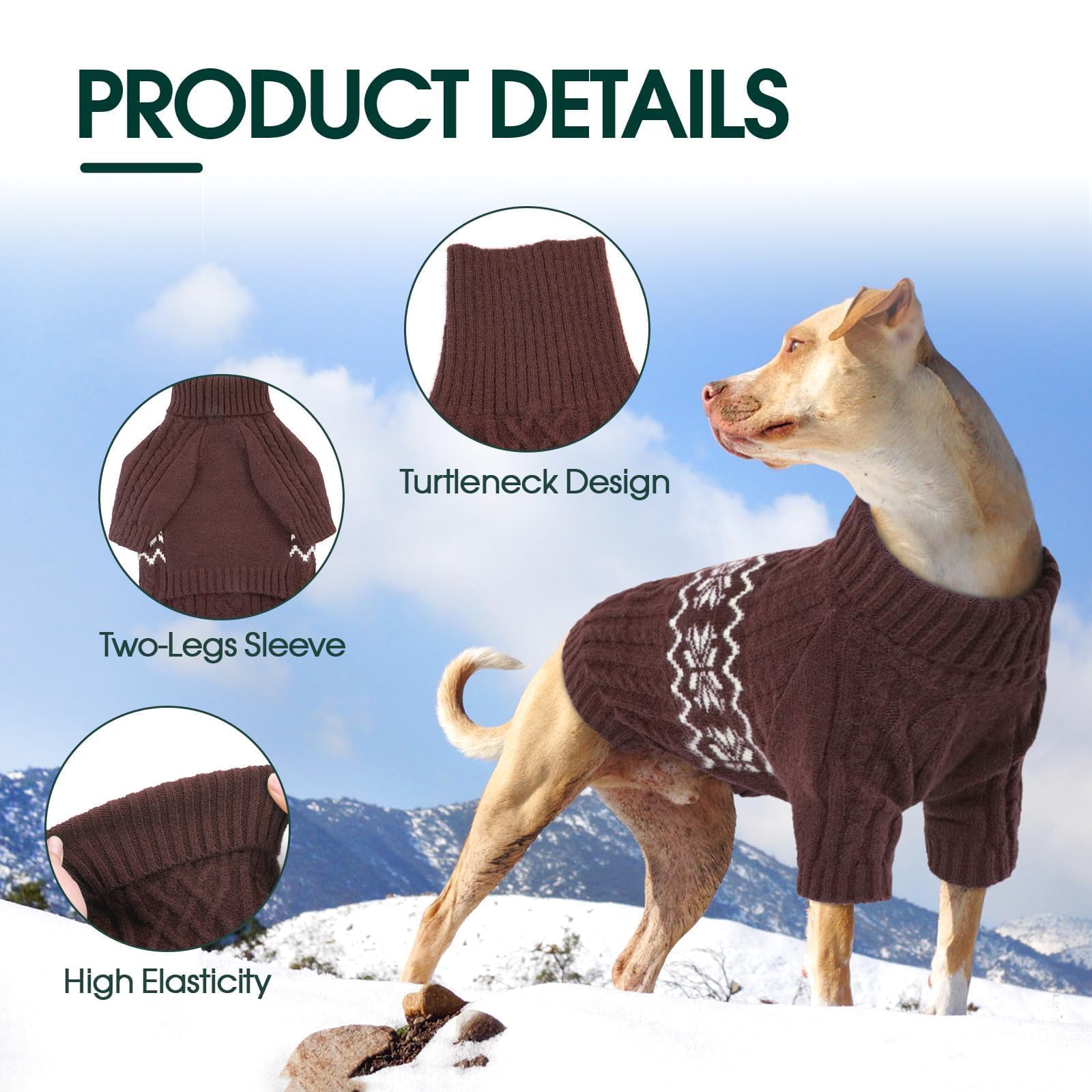Kuoser Small Dog Sweater - Boy & Girl Christmas Outfit, Knitted Turtleneck Warm Dog Clothes For Pug, Dachshund, Coffee S