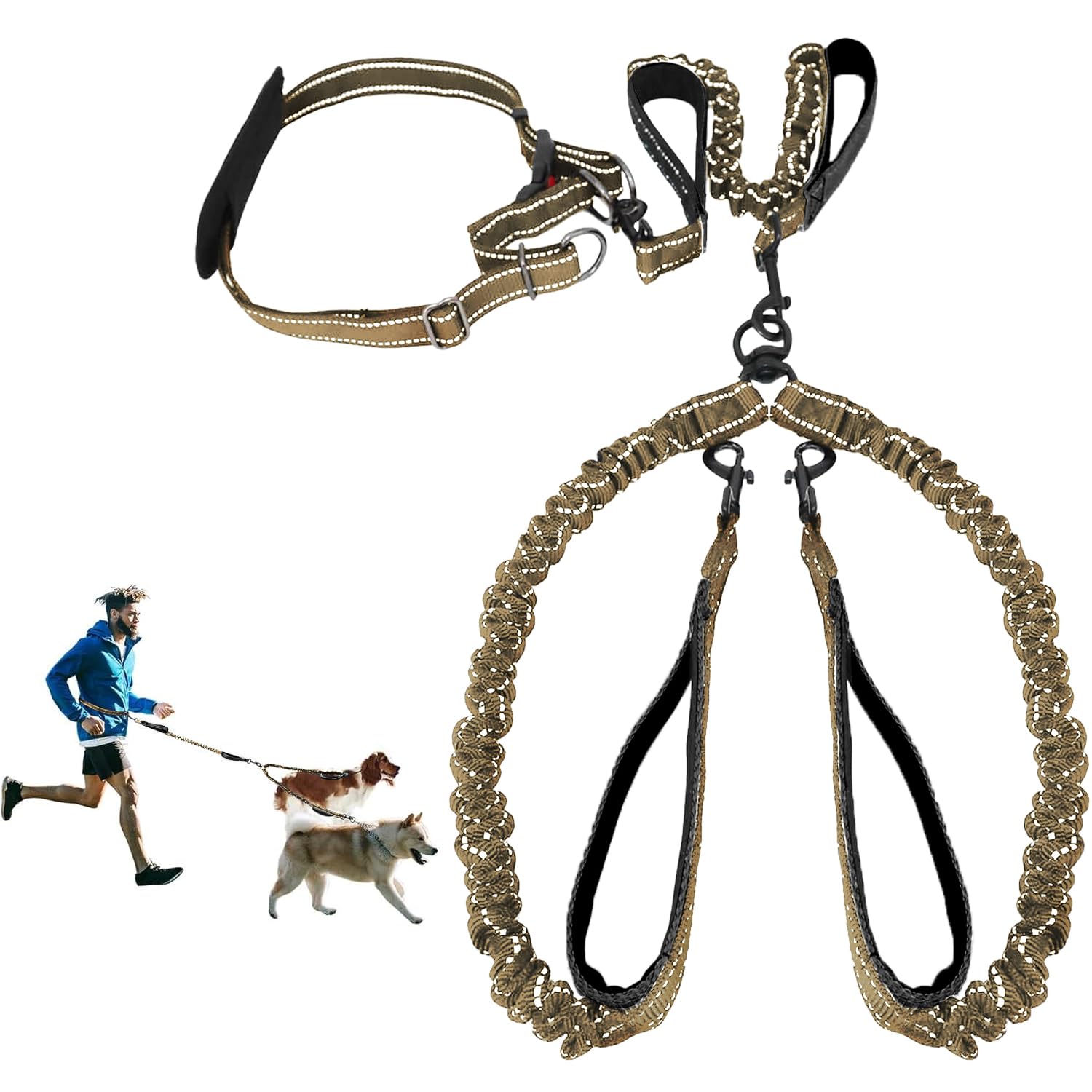 Hands Free Dog Leash, Double Leash for Running Comfortable Walking Jogging Training Hiking, Long Padded No Tangle 360 Swivel Cla