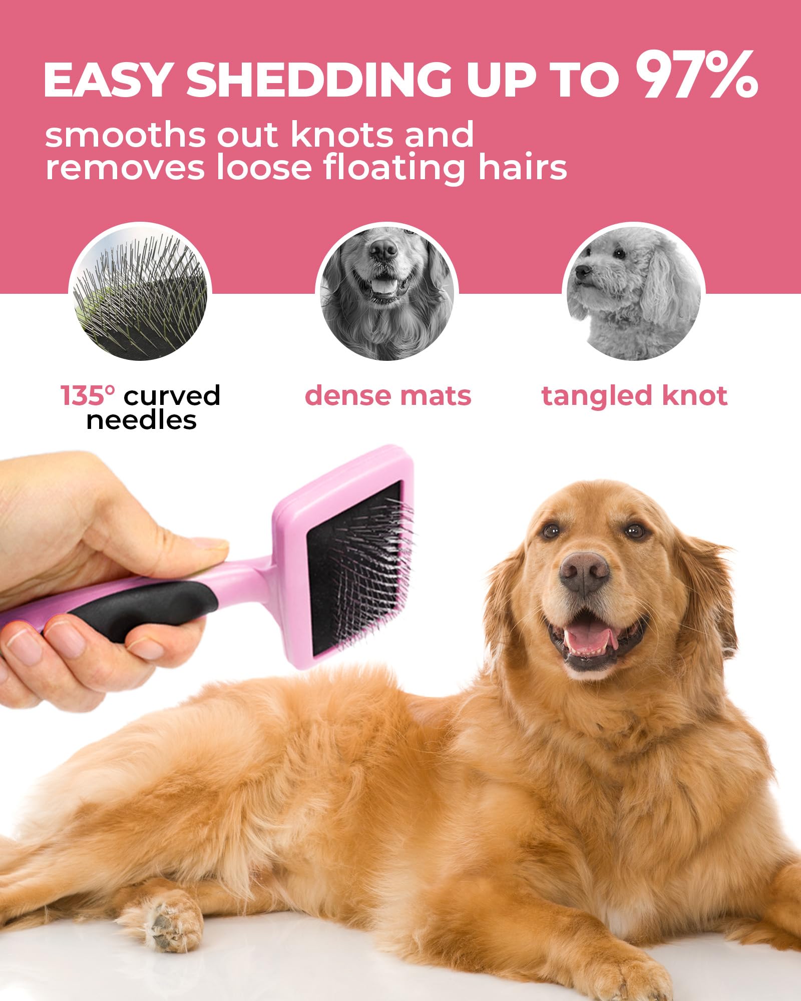 Kueiox Dog Brush For Shedding Grooming,6 Pack Long-Pin Brush Set For Long Haired Dog Cat Goldendoodles Poodles Doodles Pink