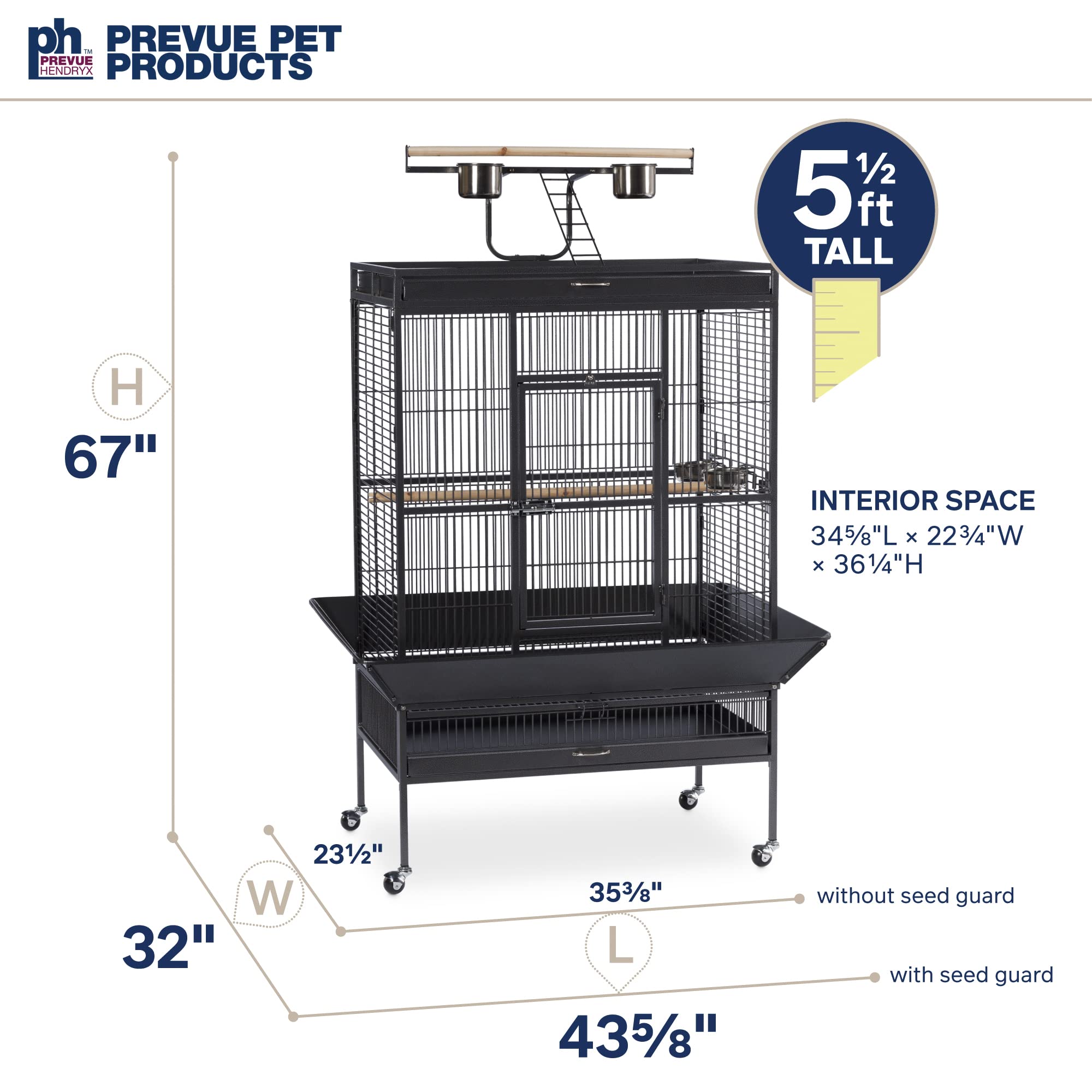 Prevue Pet Products Wrought Iron Select Bird Cage 3154Blk, Black Hammertone, 36-Inch By 24-Inch By 66-Inch
