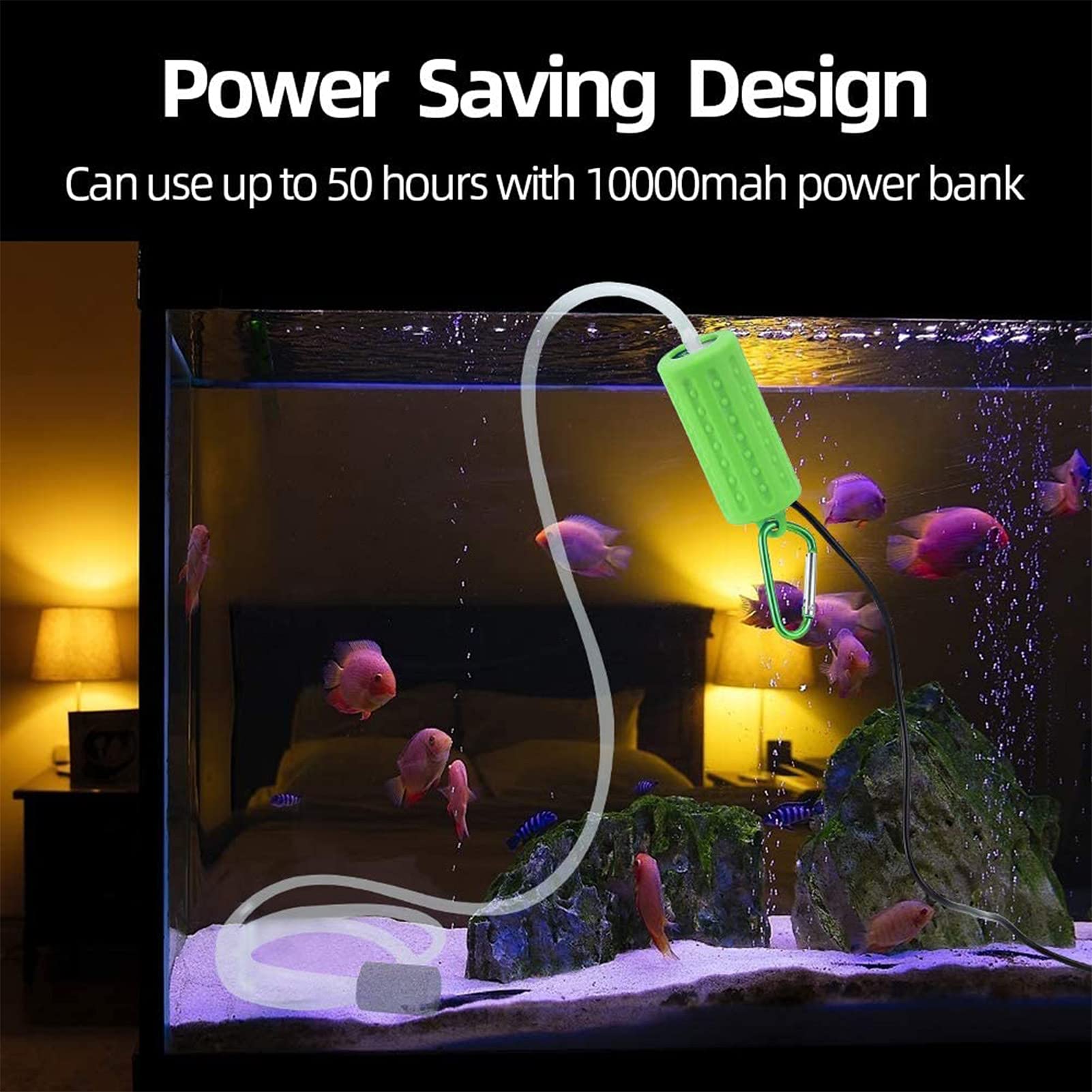 Aquarium Usb Air Pump Ultra Quiet Nano Air Pump For Fish Tank With Hanging Buckle (Green)