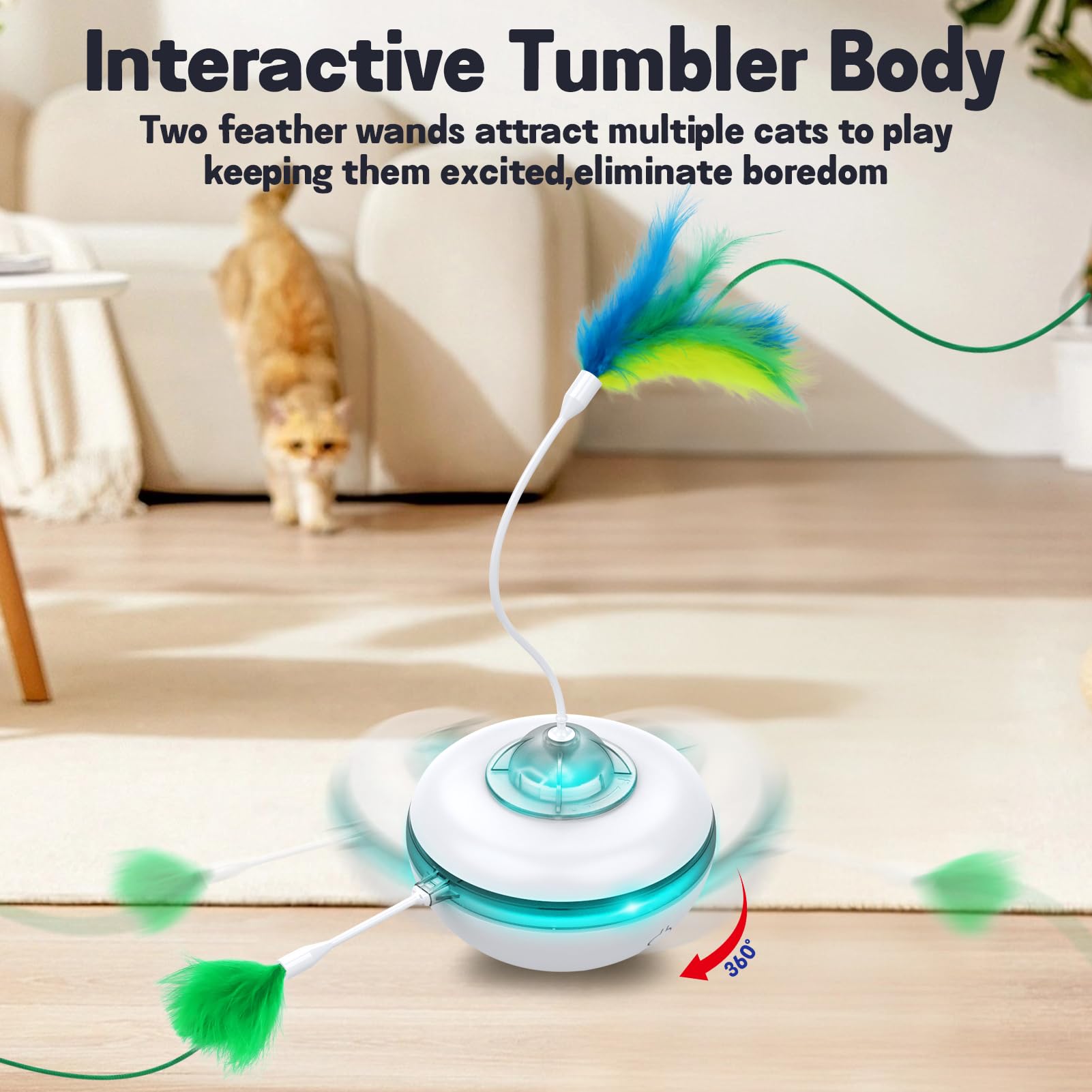 Waaiio Cat Toys for Indoor Cats,Interactive Toy Hide n Seek for Kittens,Automatic Moving Wand Feather,Motion Activated Exercise