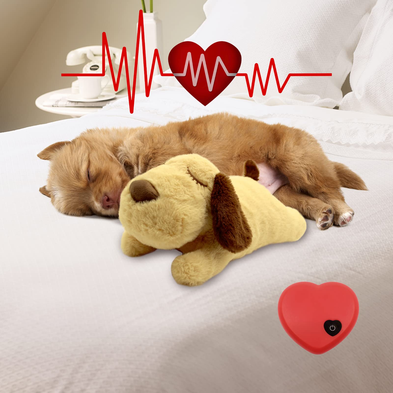 3T group Puppy Heartbeat Toy Sleep Aid,Dog Toys Stuffed Animal with Heartbeat Toys for Puppies Anxiety Relief,Puppy Essentials C
