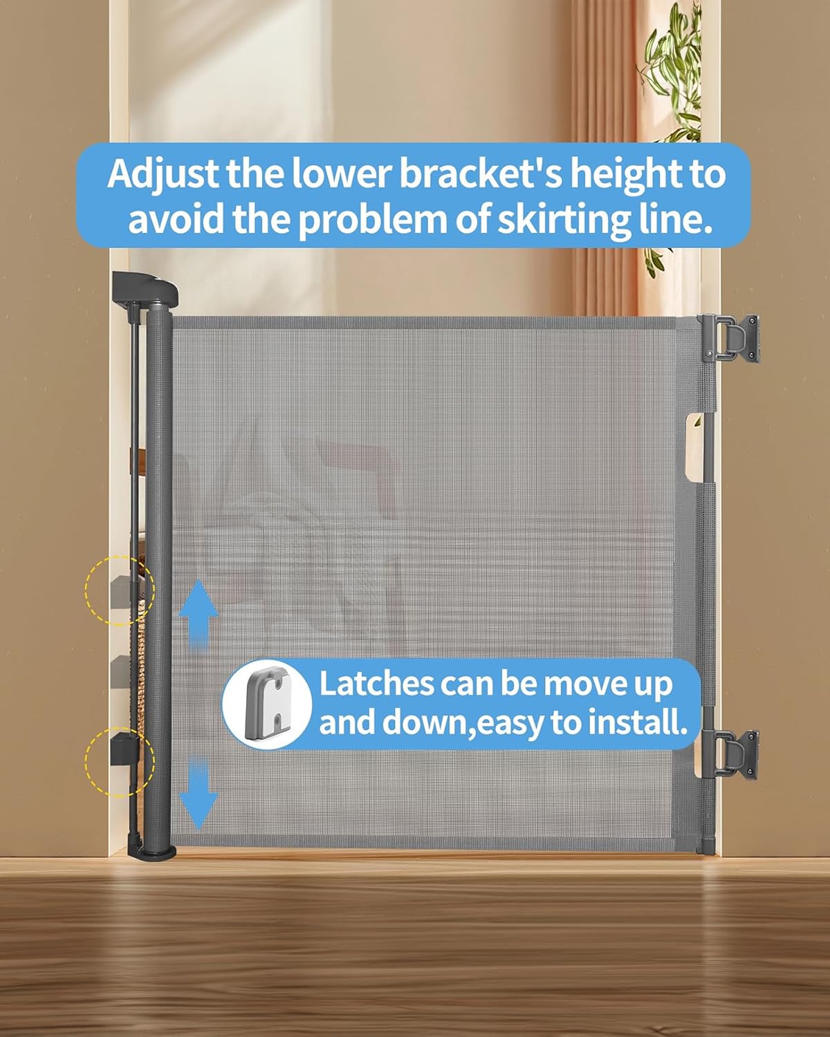 Veraste Retractable Baby Gate,Mesh Baby Gate Or Mesh Dog Gate,33' Tall,Extends Up To 55' Wide,Child Safety Gate For Doorways, Stairs, Hallways, Indoor/Outdoor(Grey,33'X55'