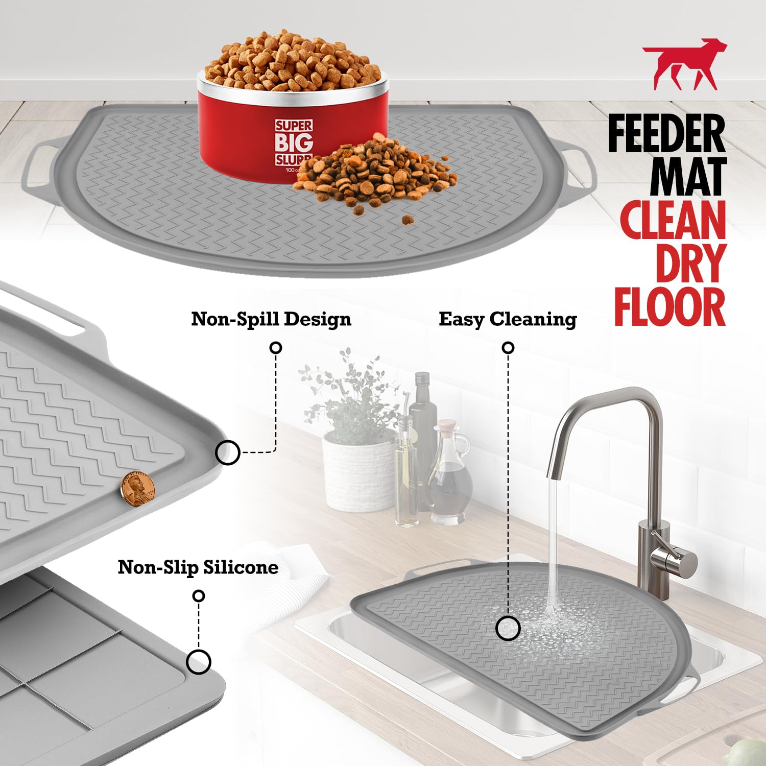 Tuff Pupper 26X21 Large Waterproof Pet Feeding Mat | Designed For Pet Fountains, Dog Gravity Water Bowls, Elevated Feeders | Rai