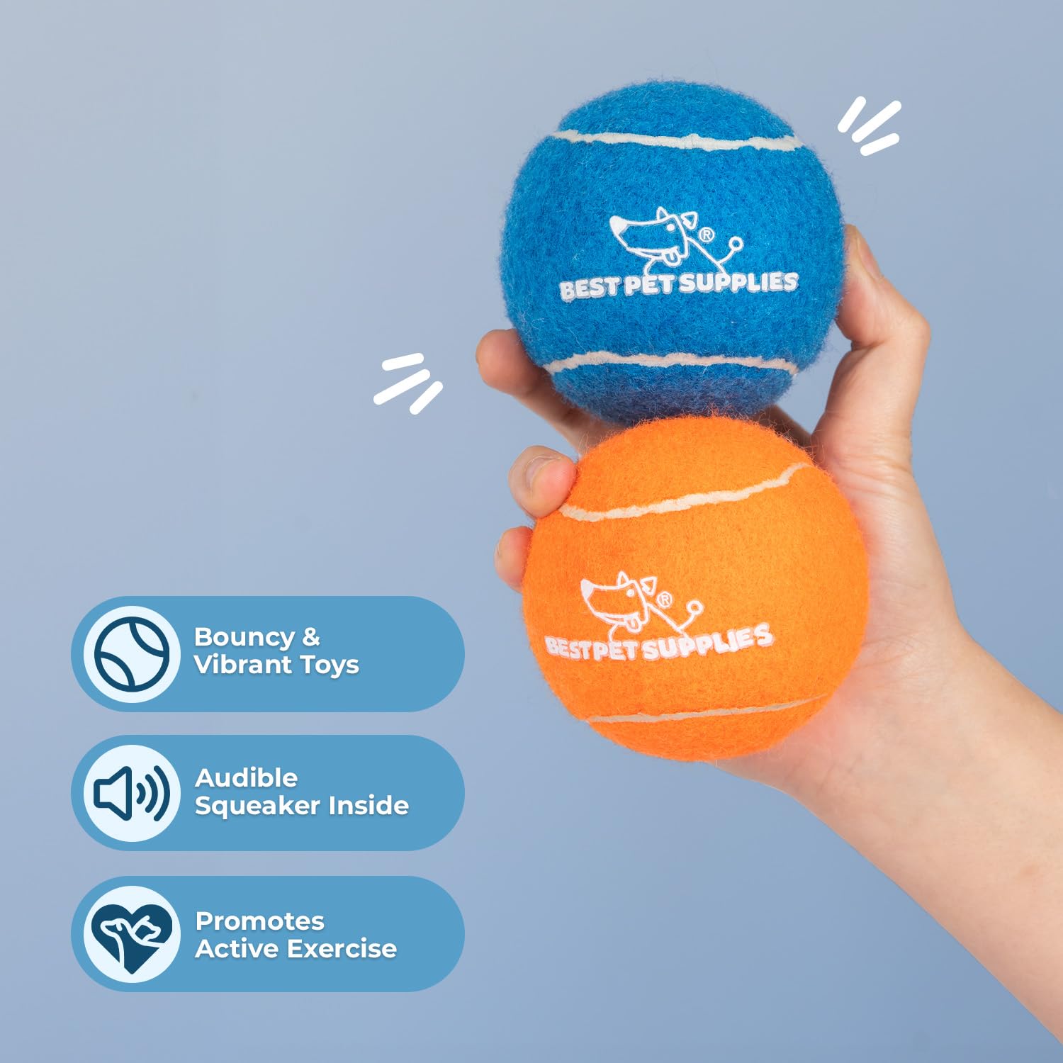 Best Pet Supplies Squeaky Tennis Toys For Dogs, 2-Pack, Heavy-Duty Interactive Pet Toys For Throwing And Fetching, Supports Exer