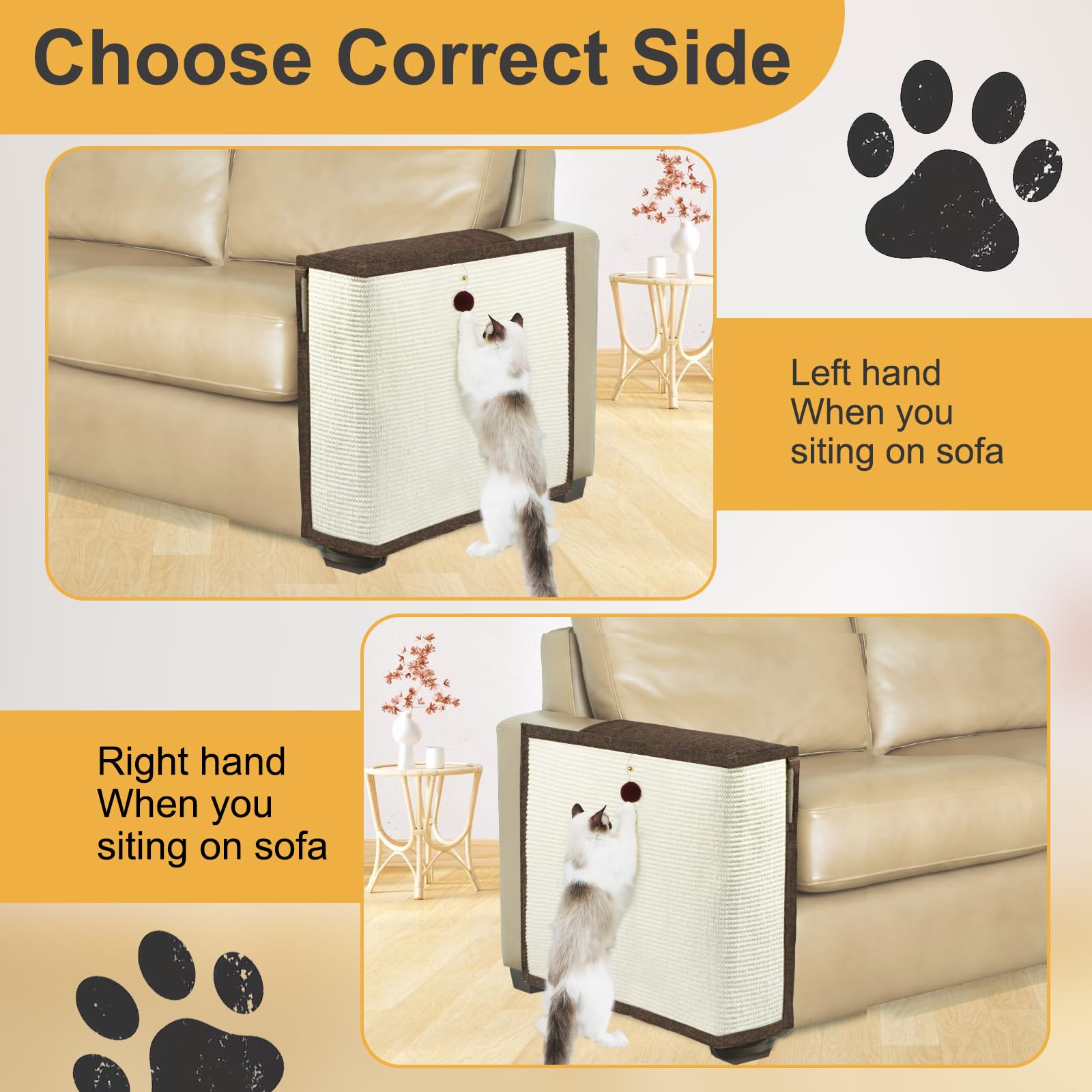 Upgraded Cat Scratch Furniture Protector,Cat Scratch Sofa Arm Sheild With 27.6L*19.6W Natural Sisal For Protecting Couch Sofa Ch