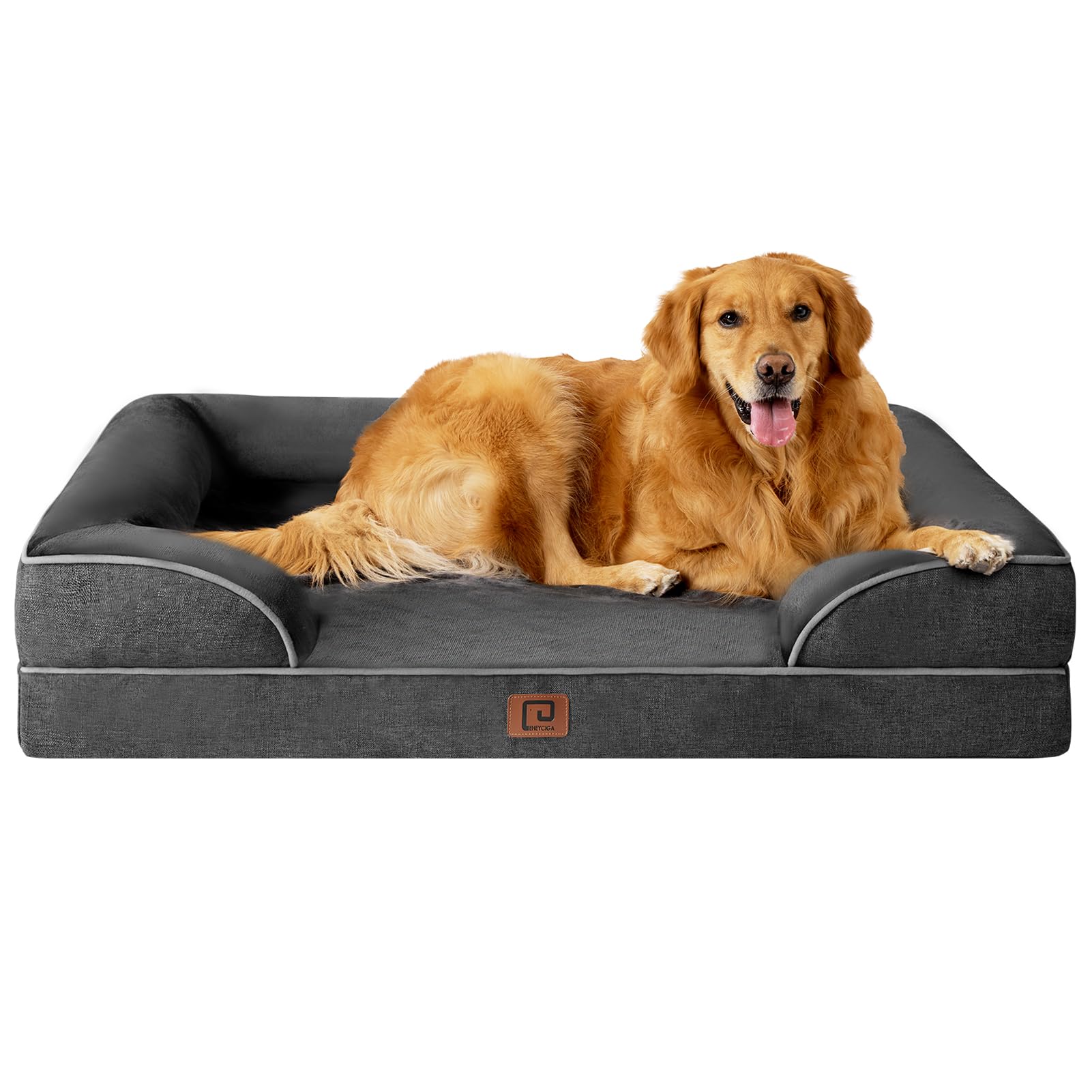Eheyciga Orthopedic Dog Beds For Extra Large Dogs, Waterproof Memory Foam Xl Dog Bed With Sides, Non-Slip Bottom And Egg-Crate Foam Big Dog Couch Bed With Washable Removable Cover, Dark Grey