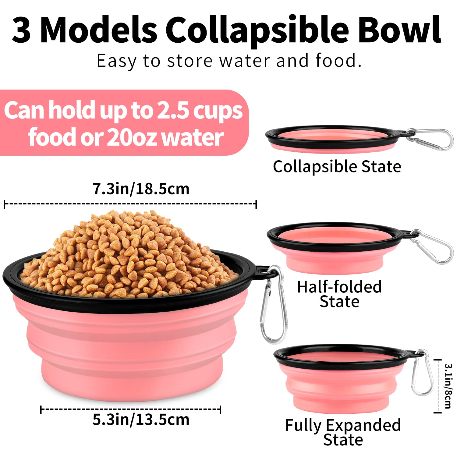 Collapsible Dog Bowls - 2 Pack Large Size For Large/Medium Dogs, Portable Travel Water Bowl With 2 Carabiners