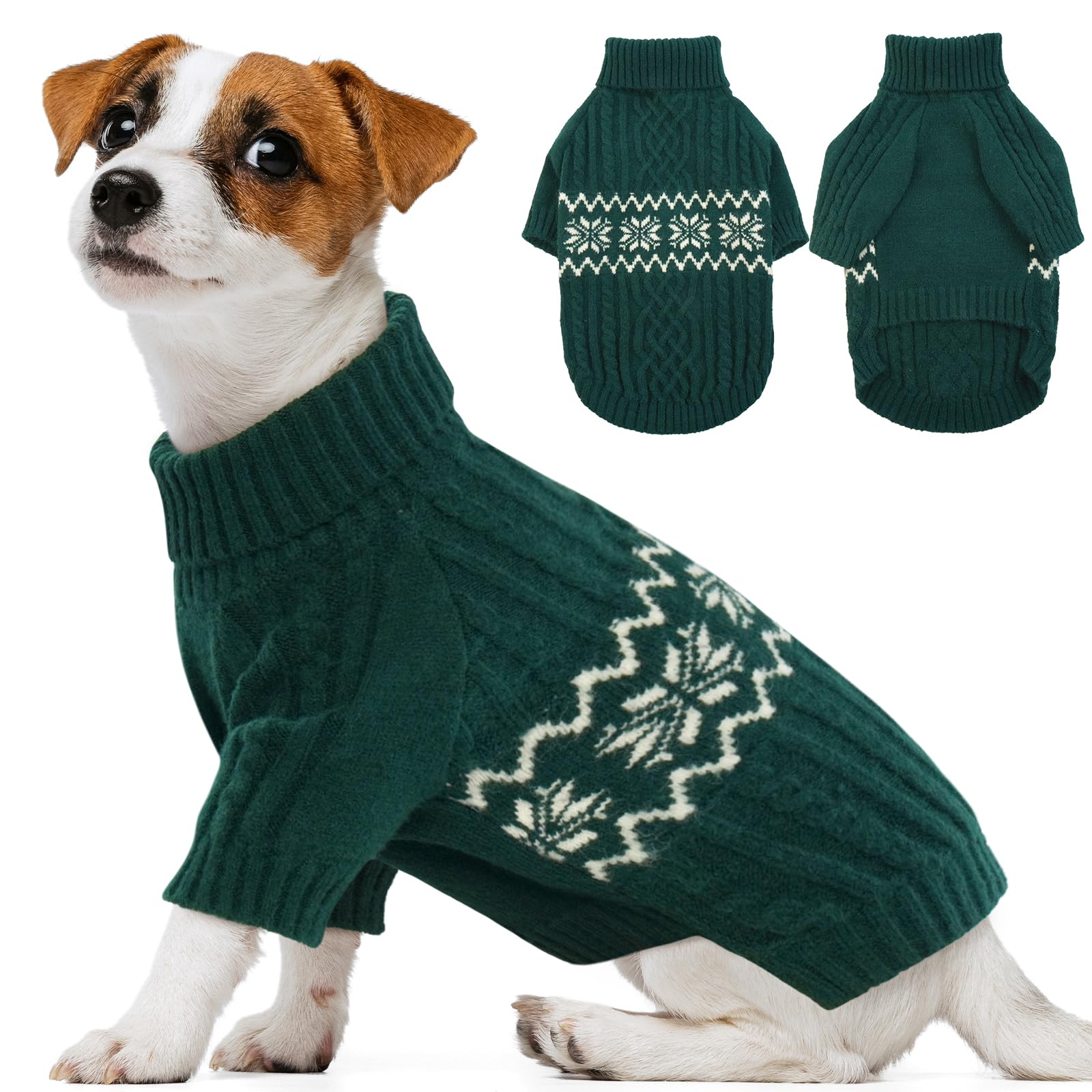 Kuoser Small Dog Sweater, Christmas Clothes, Pullover Puppy Knitwear Apparel For Small Dogs Boy Girl Yorkie Chihuahua, Green Xs