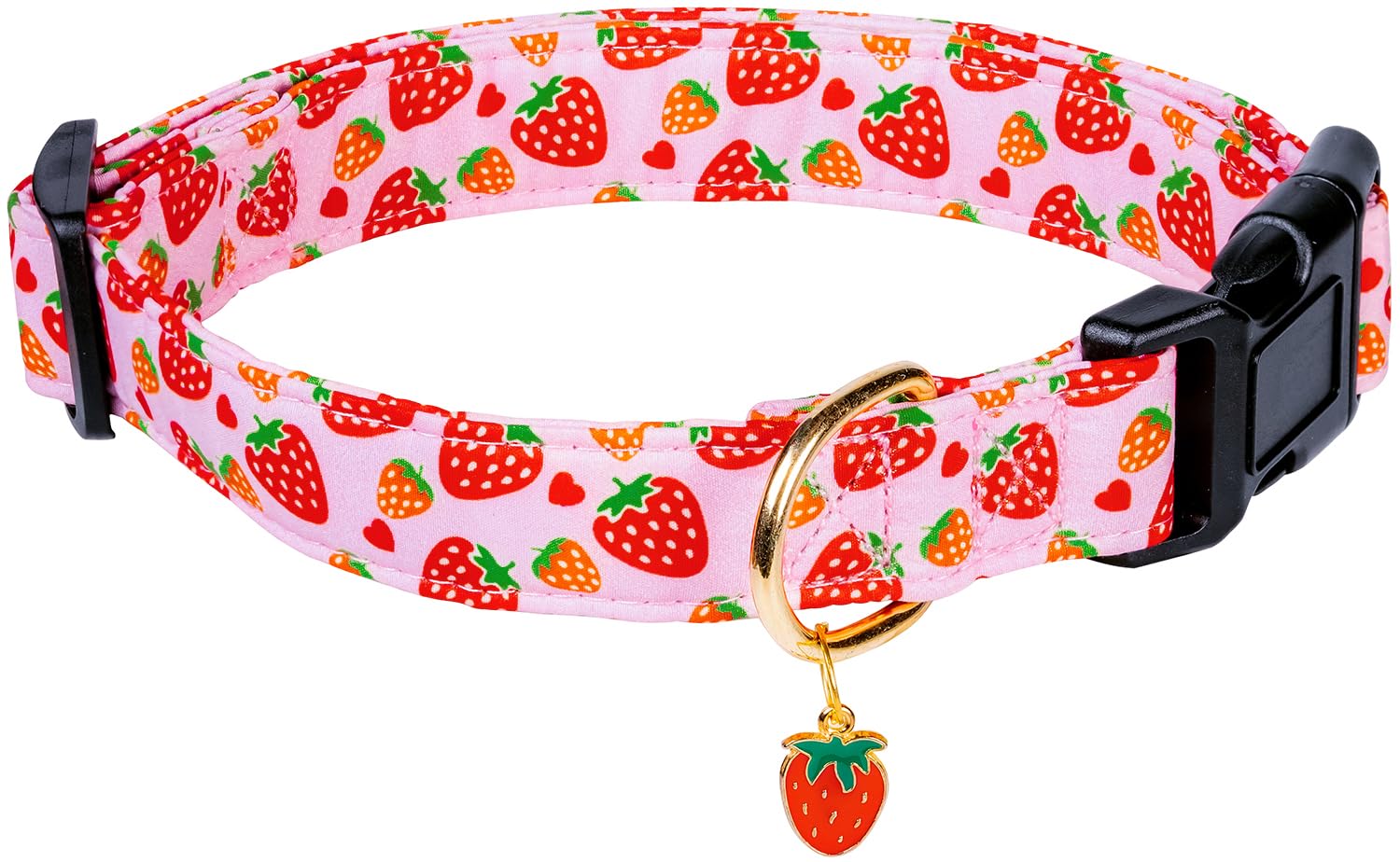 Prehai Cute Cotton Dog Collar For Small Medium Large Dogs Special Design Cute Pink Strawberry With Pendant For Girl Female Dogs 