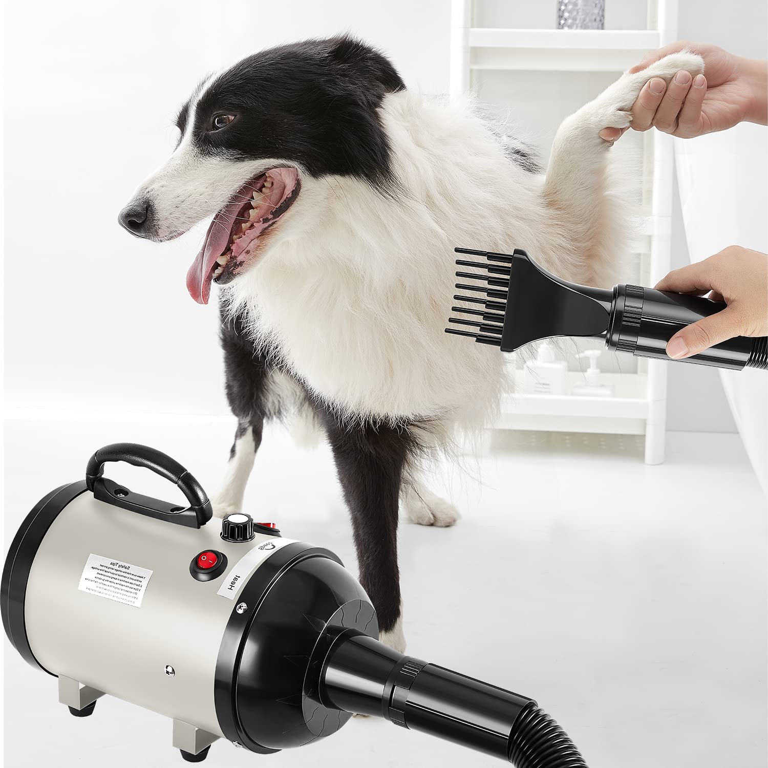 Nestroad Dog Dryer High Velocity Dog Hair Dryer,4.3Hp/3200W Dog Blower Grooming Force Dryer With Stepless Adjustable Speed,Professional Pet Hair Drying With 4 Different Nozzles For Dogs Pets,Ivory