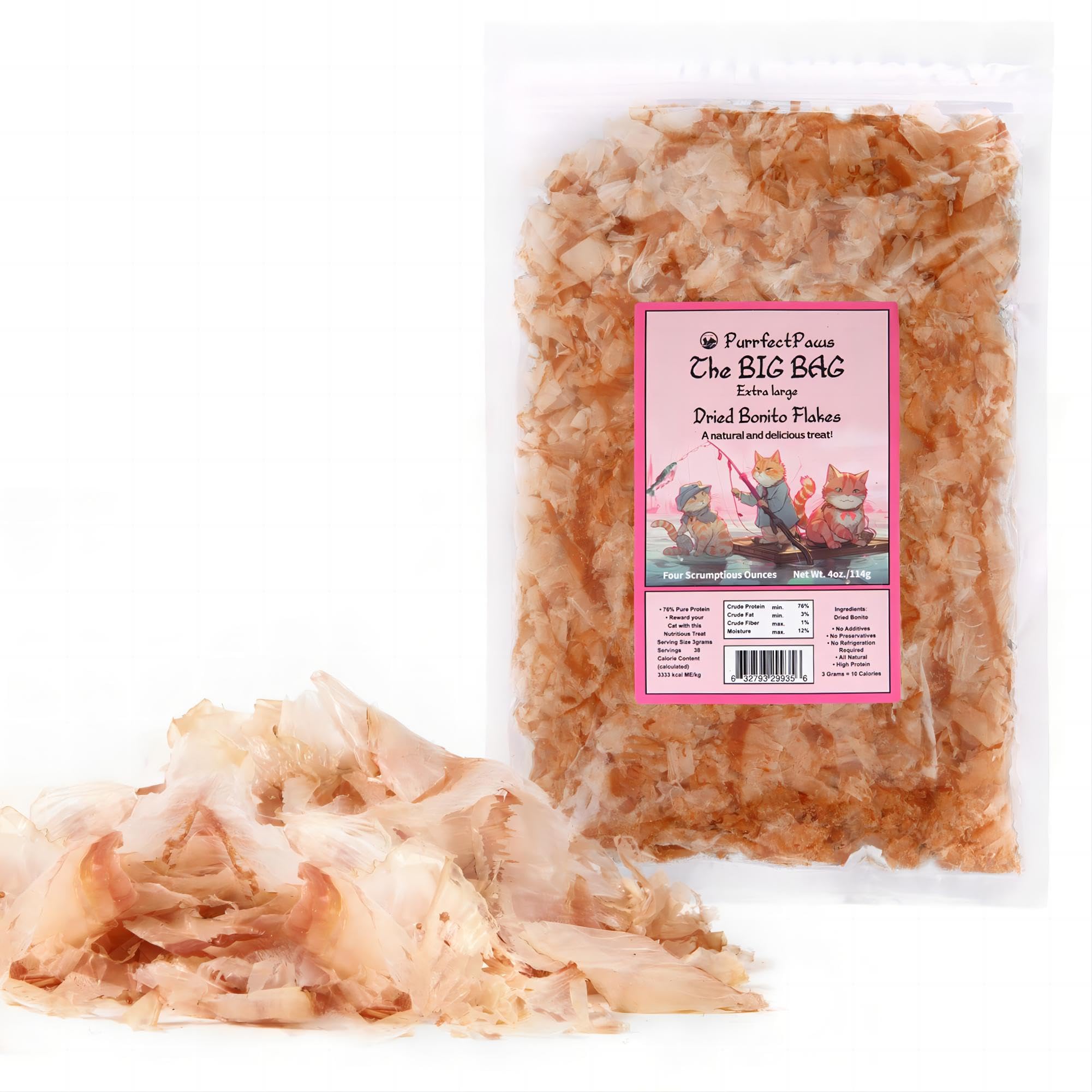 Purrfectpaws Premium Dried Bonito Flakes: Delicious Treats for Dogs & Cats - All-Natural and High in Protein - 4oz Bag