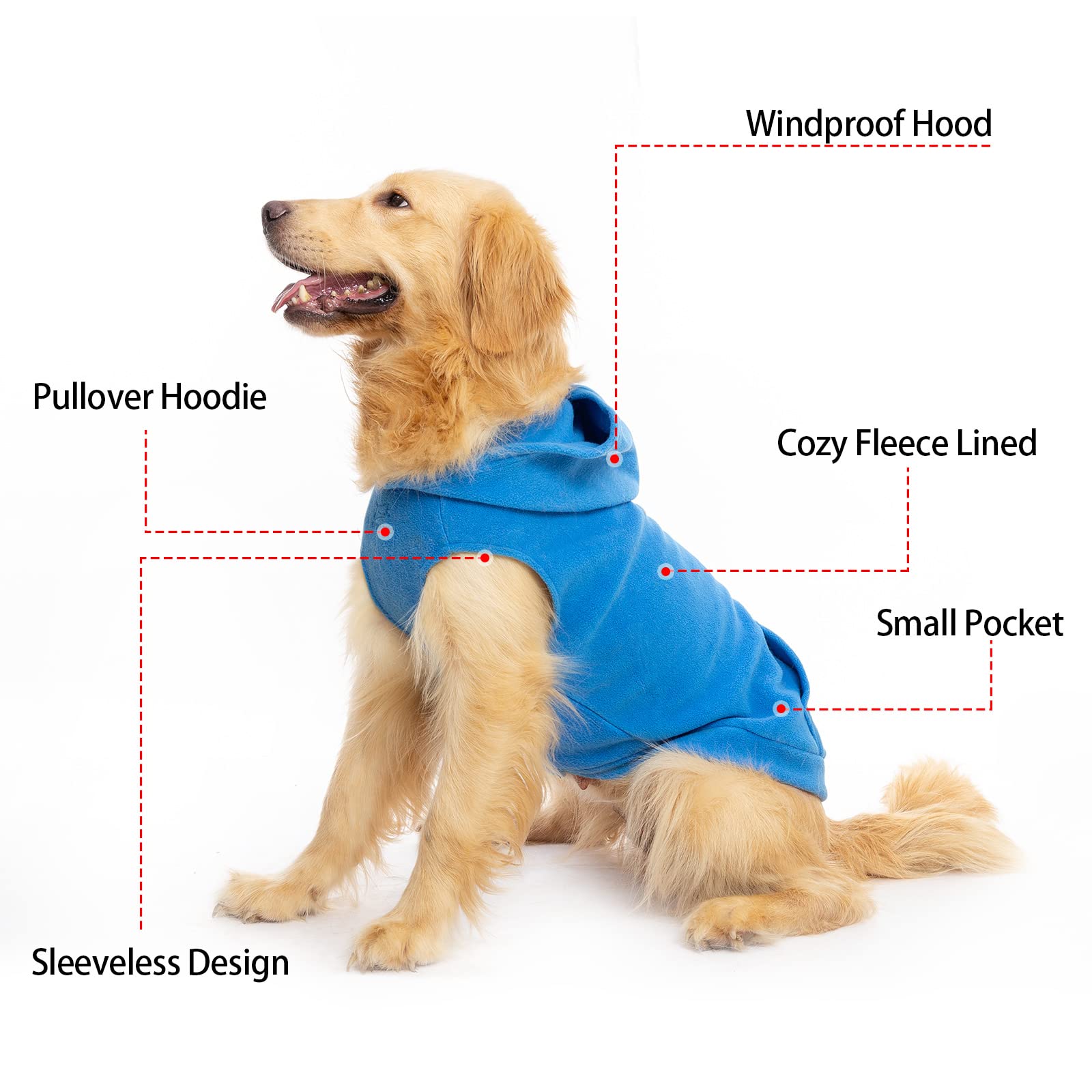 Expawlorer Pet Dog Clothes With Pocket, Polar Fleece Dog Hoodie Fall Cold Winter Sleeveless Sweater With Hat Warm Cozy Sweatshirt For Small To Large Dogs Boy And Girl (Blue, S)