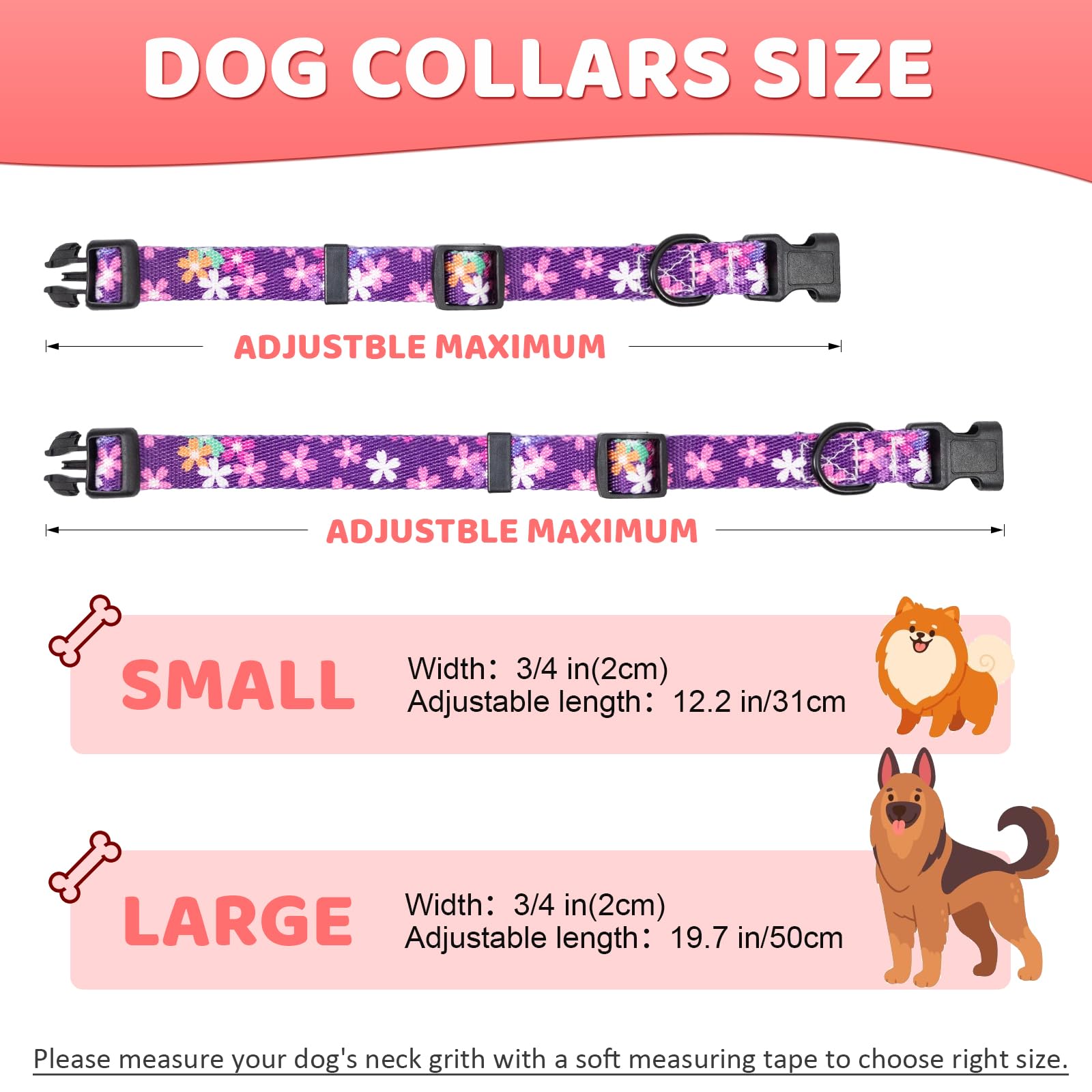 Jestrem Dog Collar, Cute Adjustable Soft And Comfortable With Printed Pattern Pet Collar For Small Medium Large Dog, Purple