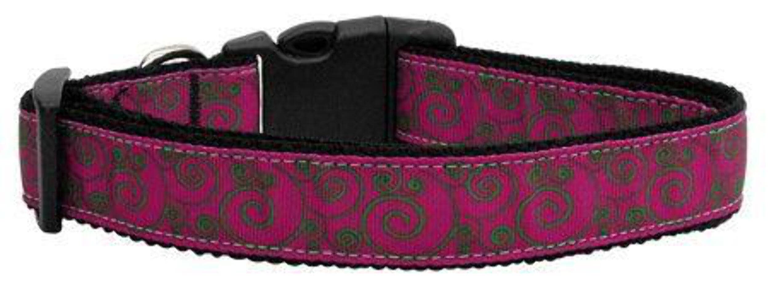 Mirage Pet Products Swirly Nylon Ribbon Dog Collar, Large, Pink/Lime