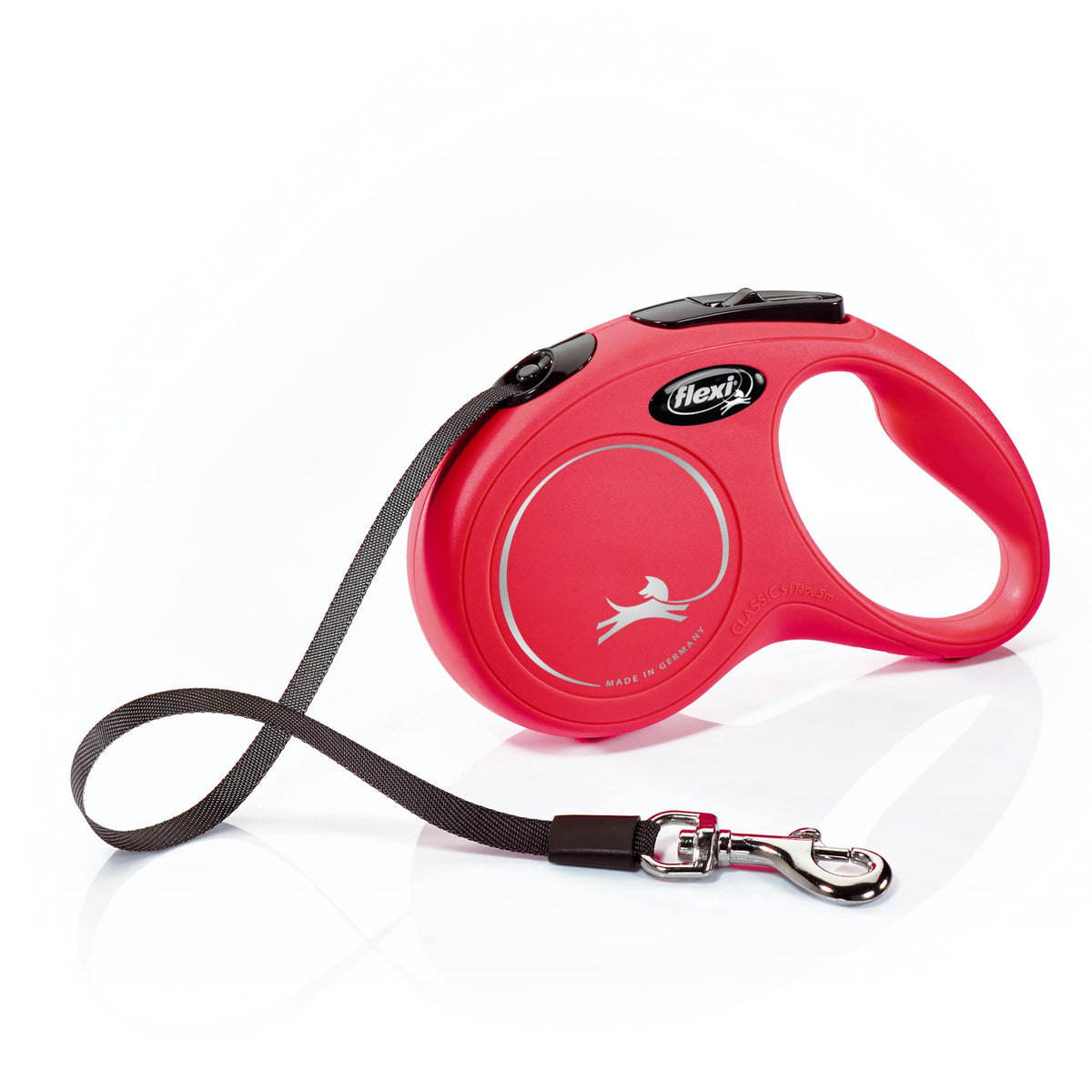 Flexi New Classic Tape Retractable Dog Leash For Small Dogs Upto 33 Lbs. – 16 Ft., Red | Tangle Free Pet Walking Leash With One-Handed Brake, Pause, Lock|German Quality Product