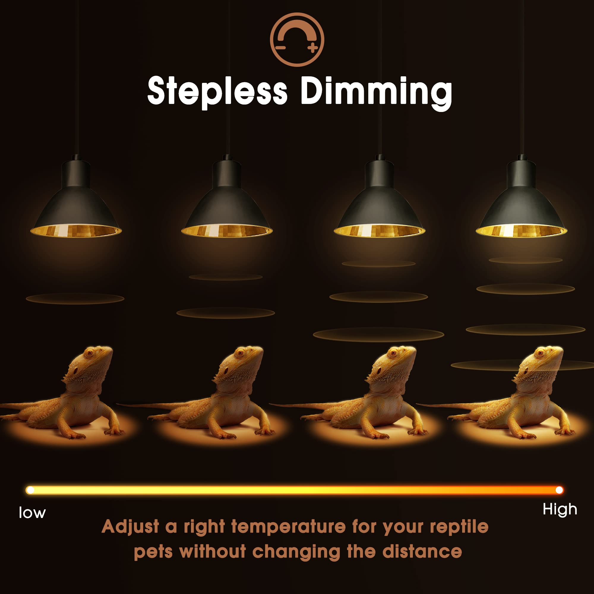 Reptile Heat Lamp 50W G9 Halogen Heat Bulb & Dome Reptile Light Fixture, Aluminum Reflector, UVA Basking Light for Reptiles, Dim