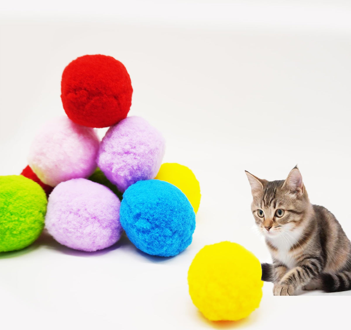 Djrdym Cat Toy Balls, Cat Pompom Toys For Training And Play, Premium Soft Pom Pom Balls, Lightweight, Interactive, Assorted Colo