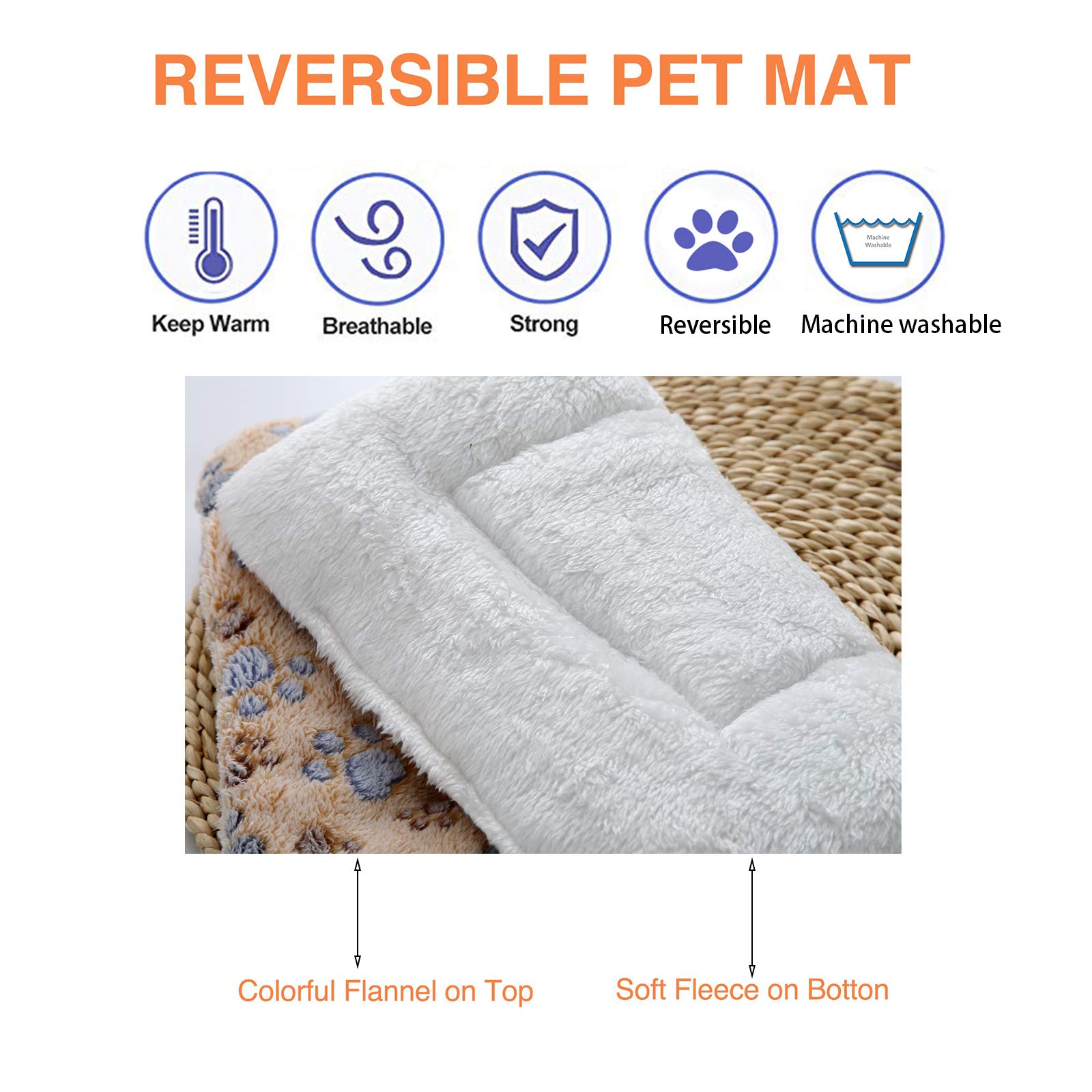 2 Pcs Pet Bed Mats. Ultra Soft Pet (Dog/Cat) Bed With Cute Prints. Reversible Faux Lambswool Kennel Pad For Medium Small Dogs And Cats. Machine Washable Pet Bed.