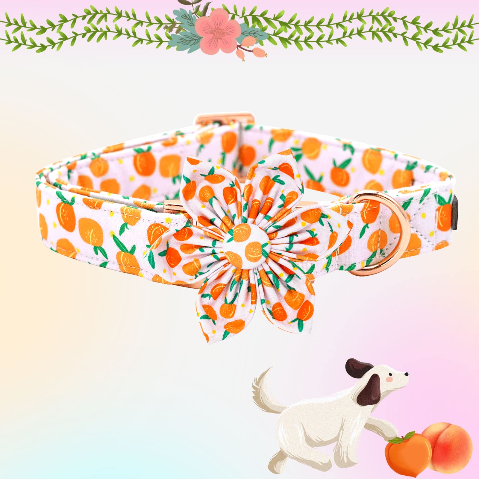 Elegant little tail Dog Collar, Dog Collar with Flower, Peach Cute Pink Pet Collar Flower Dog Collars Adjustable Dog Collar for