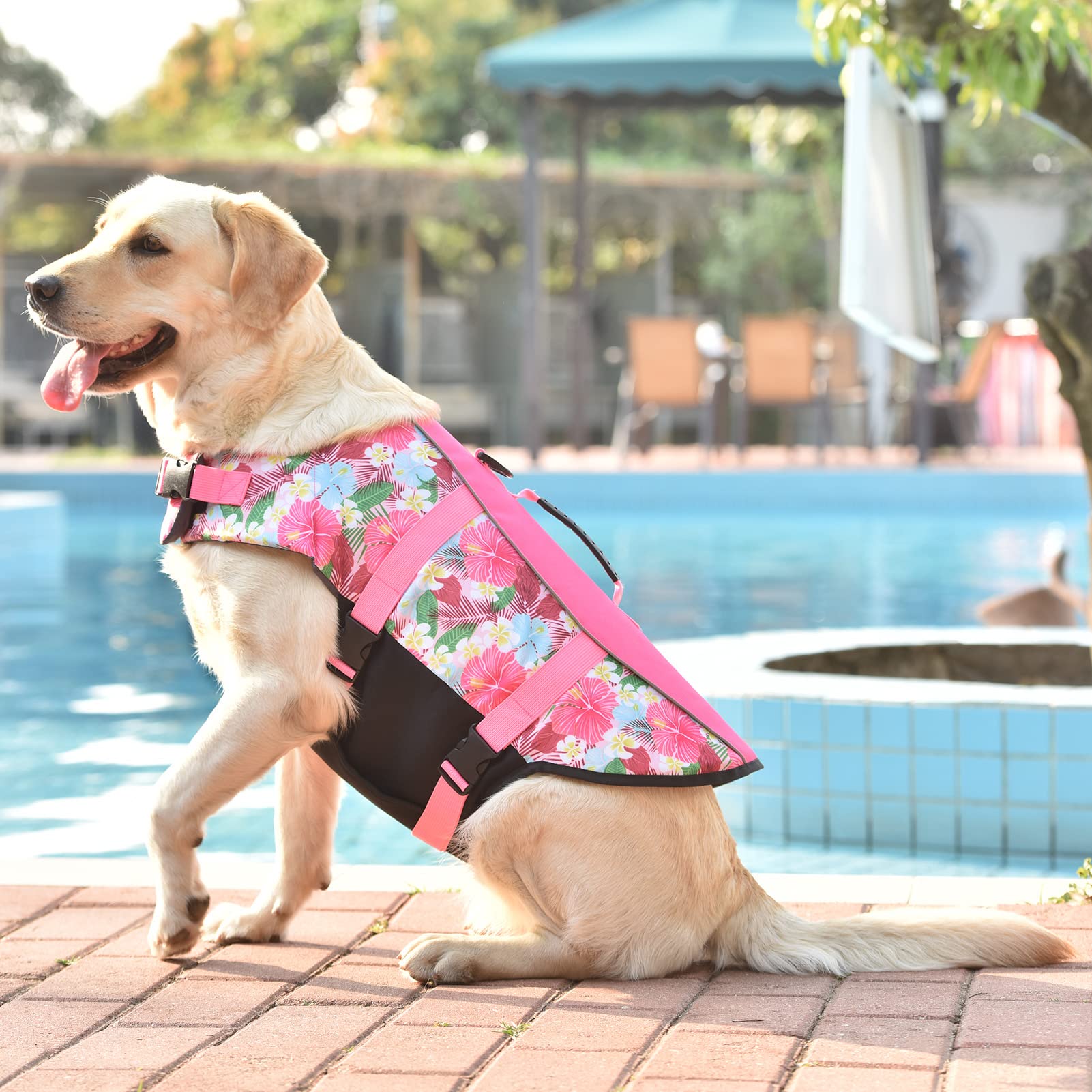 Dog Life Jacket Medium, High Flotation Dog Life Vest For Swimming Boating, Hawaiian Reflective Puppy Swim Vest, Adjustable Safet