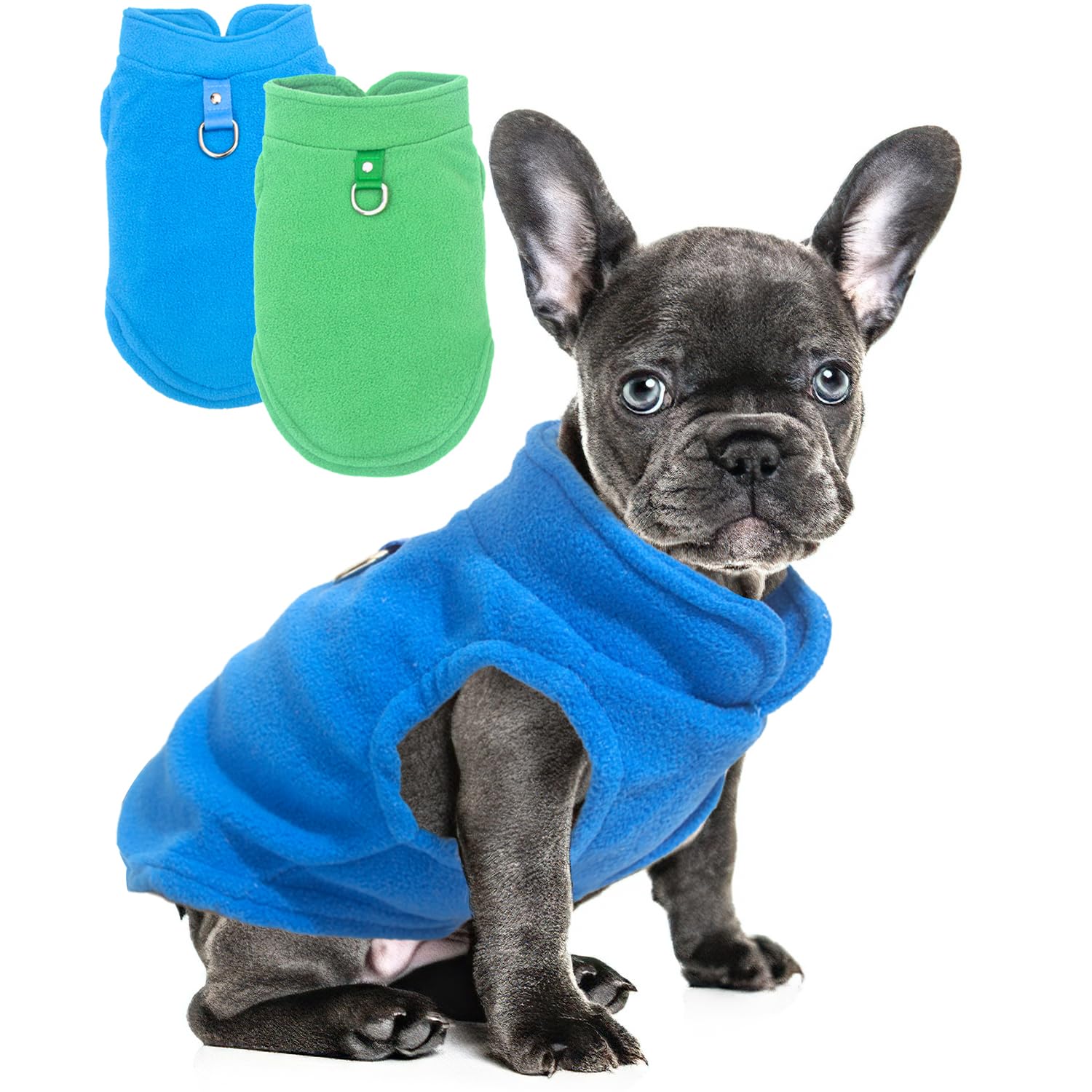 2-Piece Fleece Dog Sweater Vest & Pullover for Small Dogs - Male & Female, Fall & Winter, Soft & Warm, with D-Ring, Blue & Green