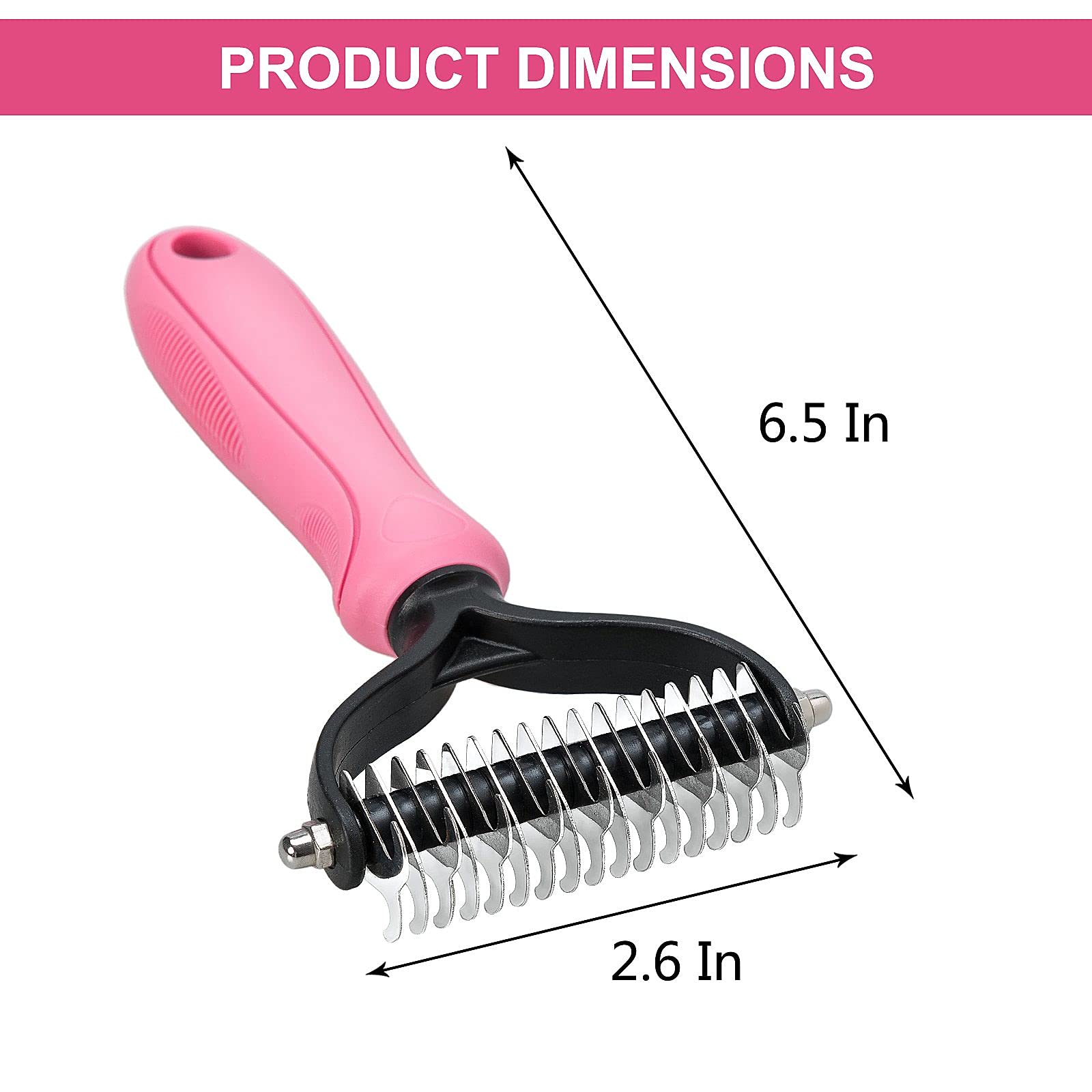 Whoobell Undercoat Rake For Dogs, 2 Side Undercoat Brush For Deshedding And Dematting For Dog Cat Rabbit, Professional Pet Grooming Hairtools, Removes Loose Undercoat And Nasty Shedding, Pink