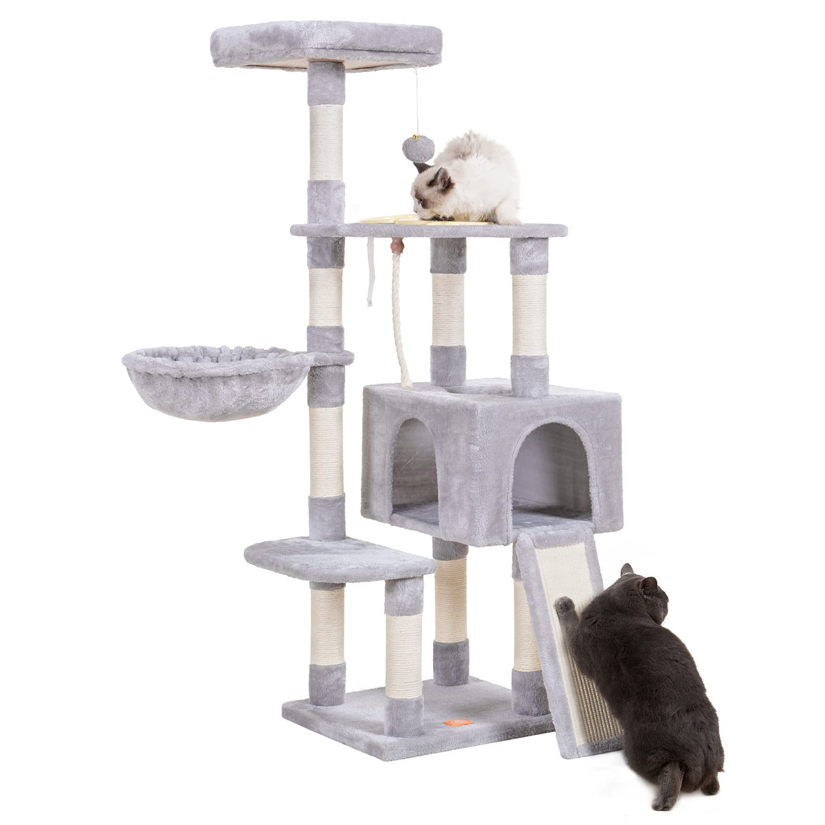 Heybly Cat Tree, Cat Tower For Indoor Cats With Scratching Board, Multi-Level Cat Furniture Condo With Feeding Bowl Light Gray H