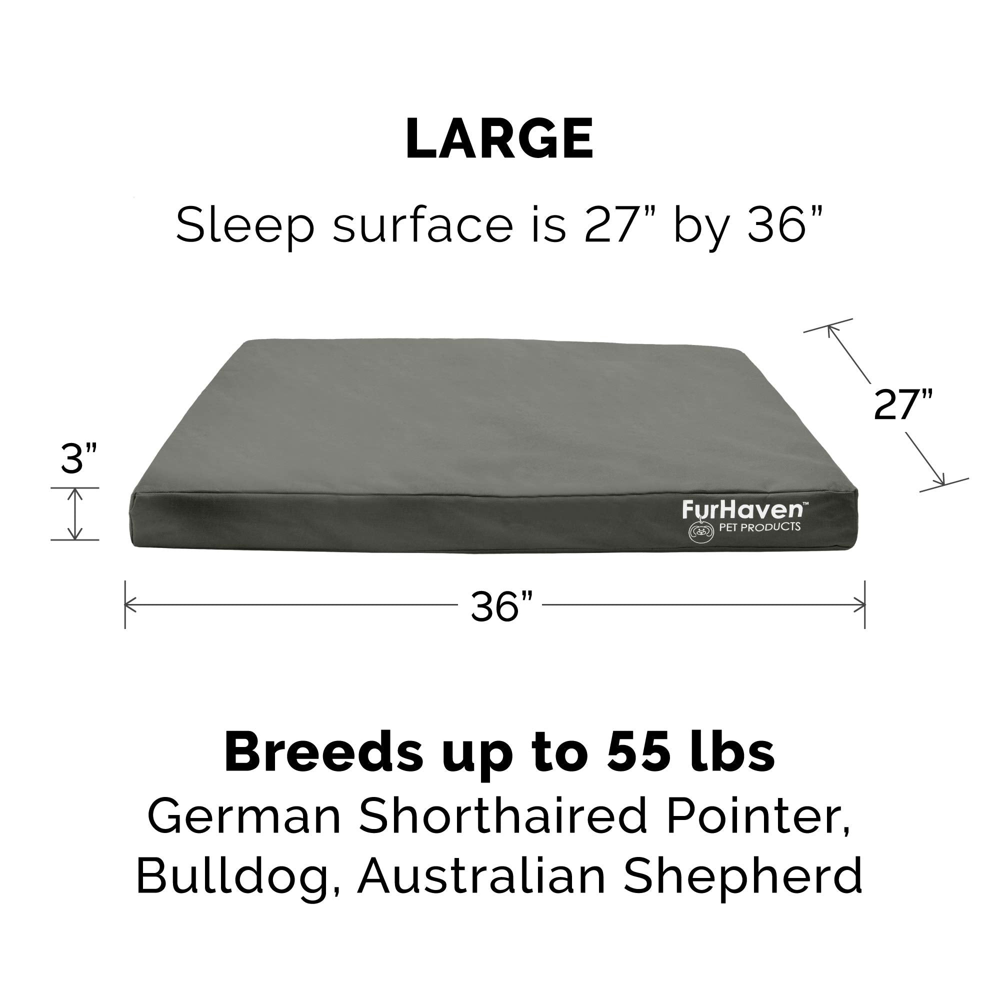 Furhaven Water-Resistant Orthopedic Dog Bed for Large/Medium Dogs w/ Removable Washable Cover, For Dogs Up to 55 lbs - Indoor/Ou