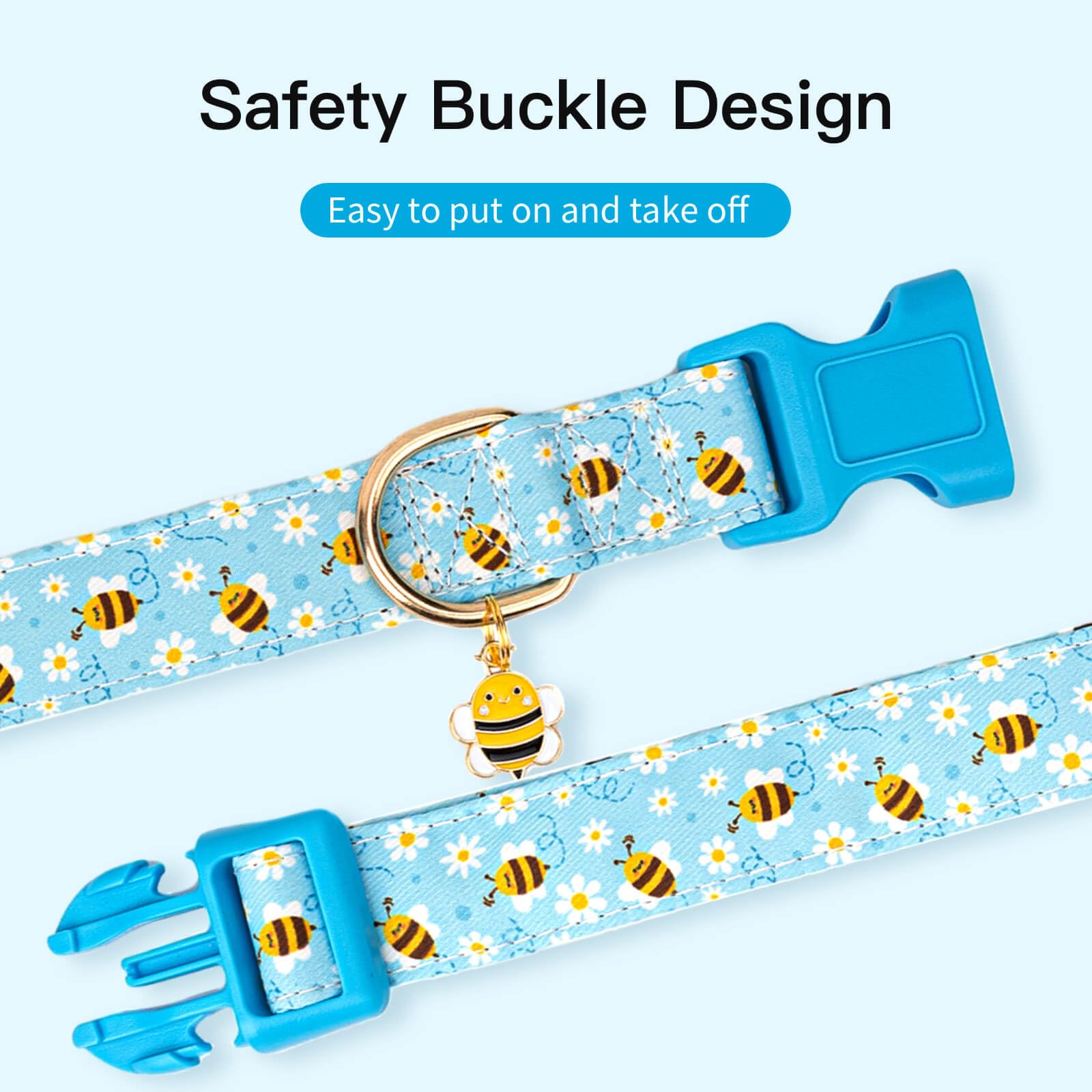 Gelwoo Dog Collars With Buckle Adjustable For Cute Girl Female Boy Dogs,Special Soft And Fancy Dog Pet Collar With Bee Design Fo