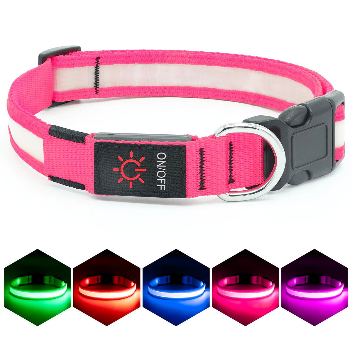 Vizpet Led Dog Collar, Light Up Dog Collar Adjustable Usb Rechargeable Super Bright Safety Light Glowing Collars For Dogs (Large, Pink)