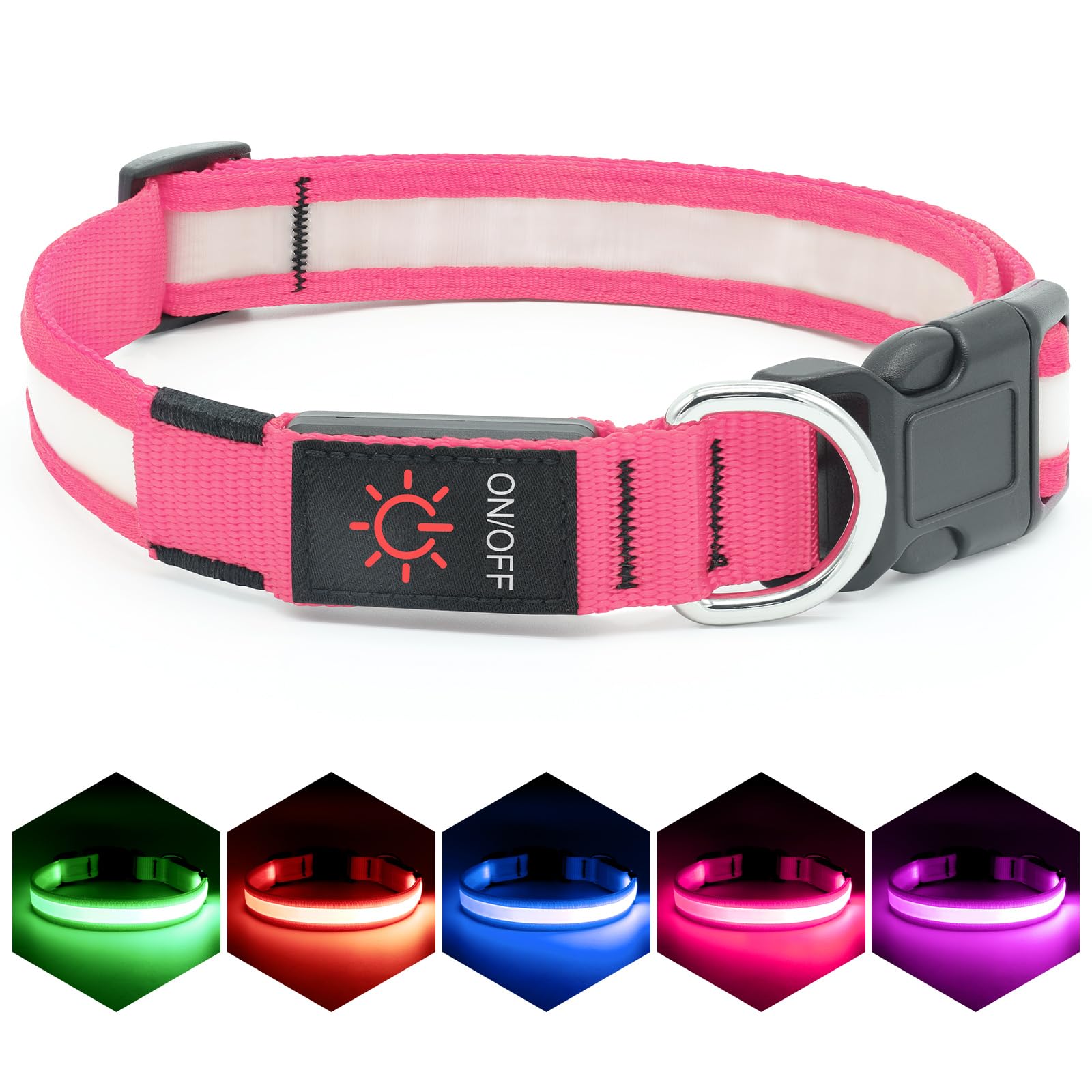Vizpet Led Dog Collar, Light Up Dog Collar Adjustable Usb Rechargeable Super Bright Safety Light Glowing Collars For Dogs (X-Large, Pink)