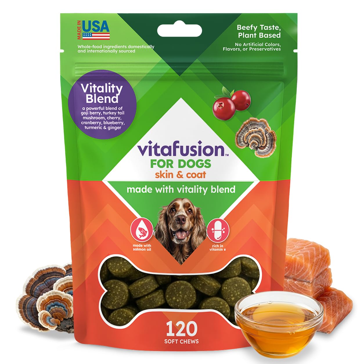 VitaFusion for Dogs Skin & Coat Supplement, Omega 3 Salmon Oil & Vitamin E - Supports Healthy Skin, Shiny Coat & Moisture Balanc