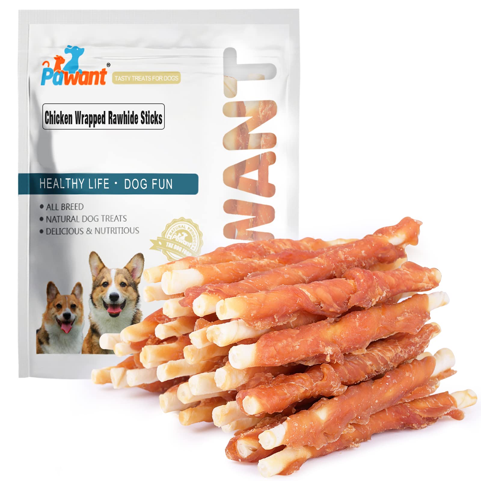 Pawant Chicken Wrapped White Rawhide Sticks Dog Treats Puppy Training Snacks Dog Chews Treats 2lb