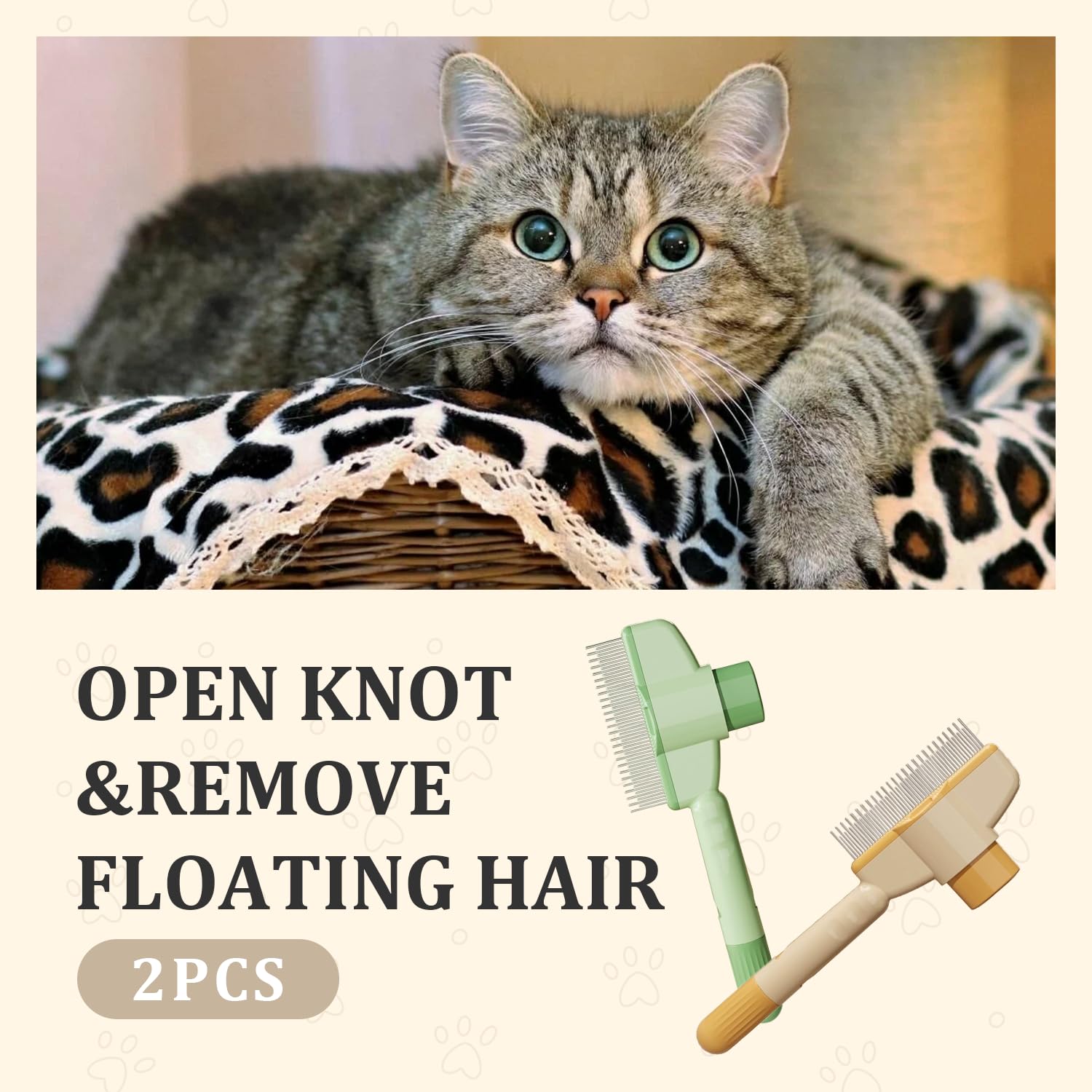 Pet Hair Removal Comb Flea Comb, New Cat Brush With Release Button, Pet Grooming Brush For Short&Long Hair Yellow Green