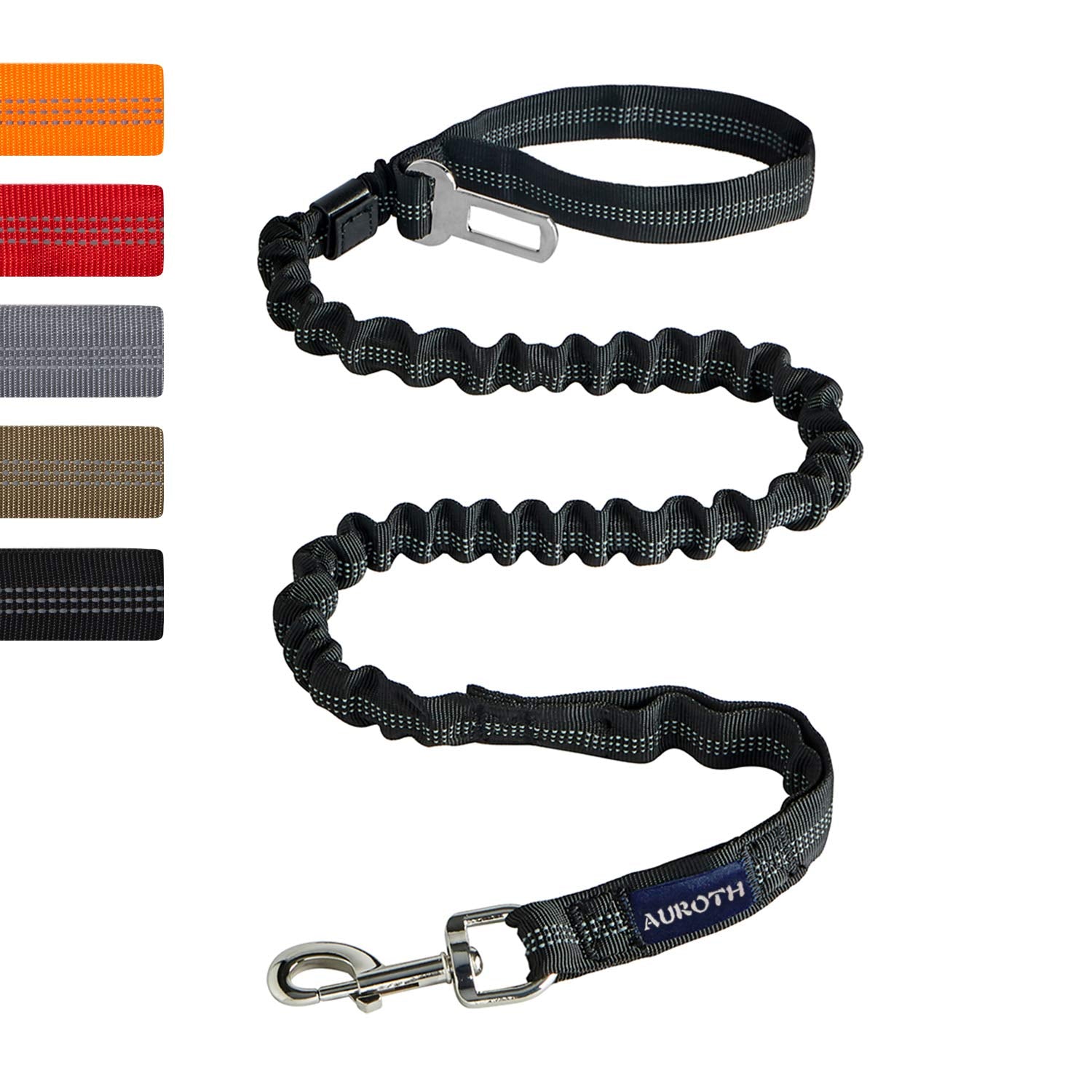 Auroth Heavy Duty Bungee Dog Leash For Shock Absorption - 6Ft Black Training Leash With 2 Padded Handles For Medium Large Breed 