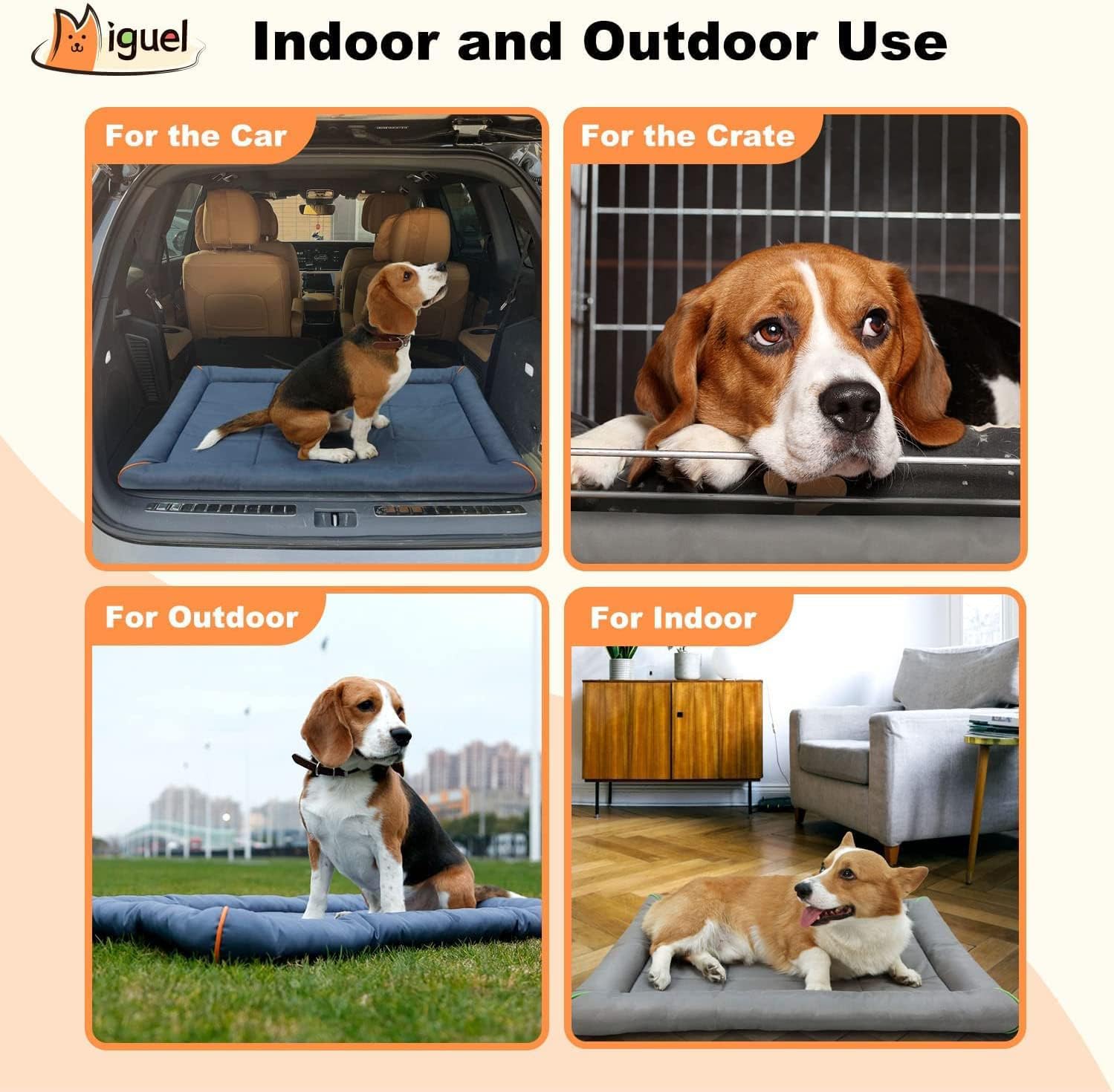 Miguel Outdoor Waterproof Dog Bed For Metal Dog Crates Water-Resistant Oxford All Weather Pet Mat Durable Easy Wipe Clean Travel Indoor Outdoor Puppy Bed(42Inch Dog Bed Dog Crate,Blue)