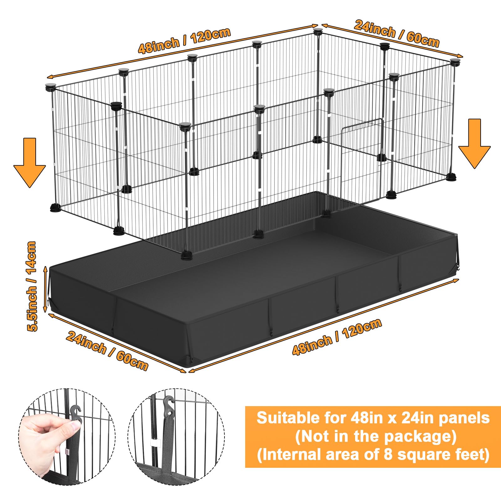 Tresbro Guinea Pig Cage Liner With One-Hand Release Hook & Thickened Bottom Corner, 48''L X 24''W Waterproof And Washable Tarp Base For C&C Grids Guinea Pig Hedgehog Bunny Habitat, Rabbit Cage Liner